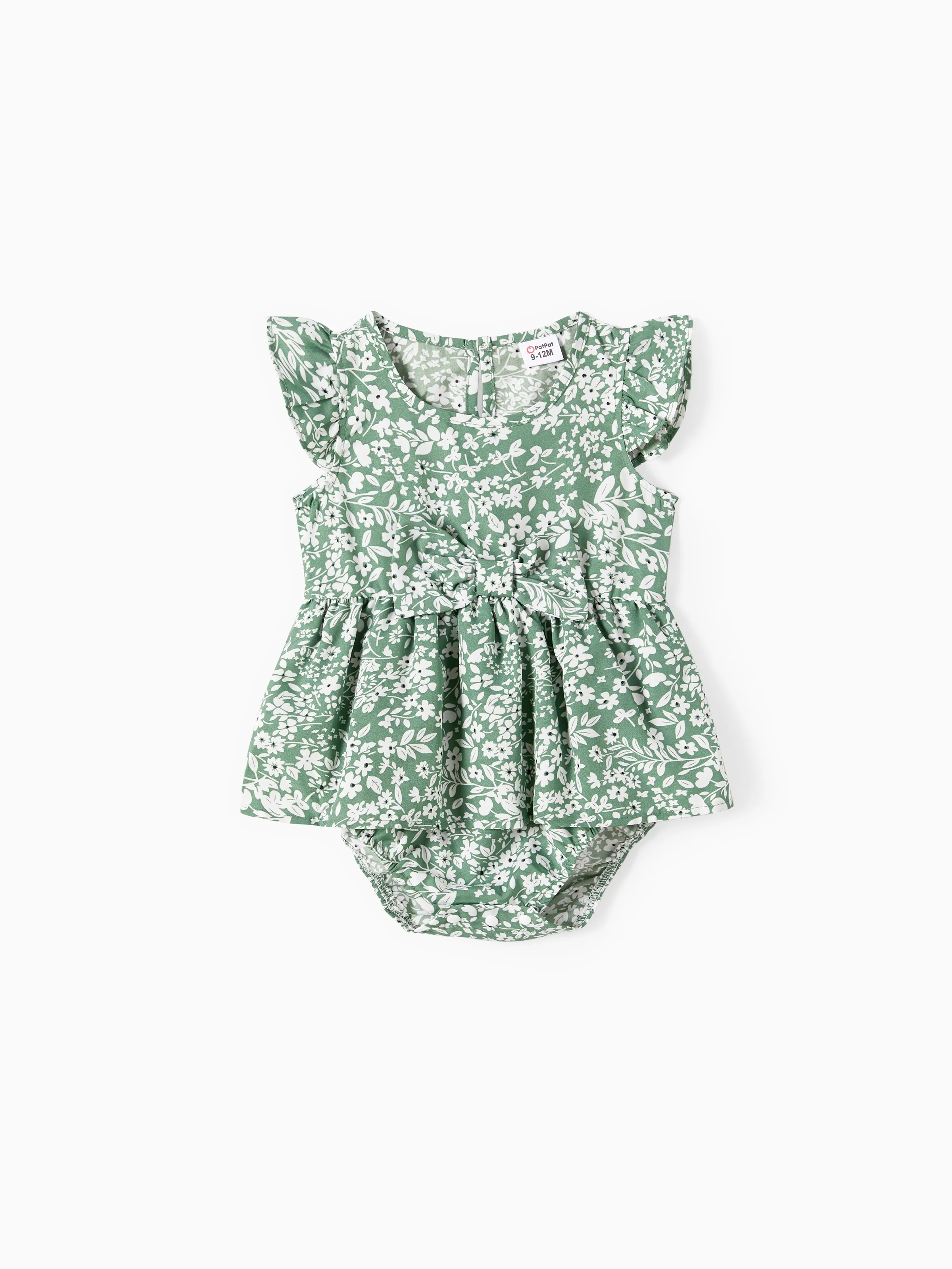 Elegant Broken Flower Matching Outfits for Family, Smocking Design, Medium Thickness Green - Image 14