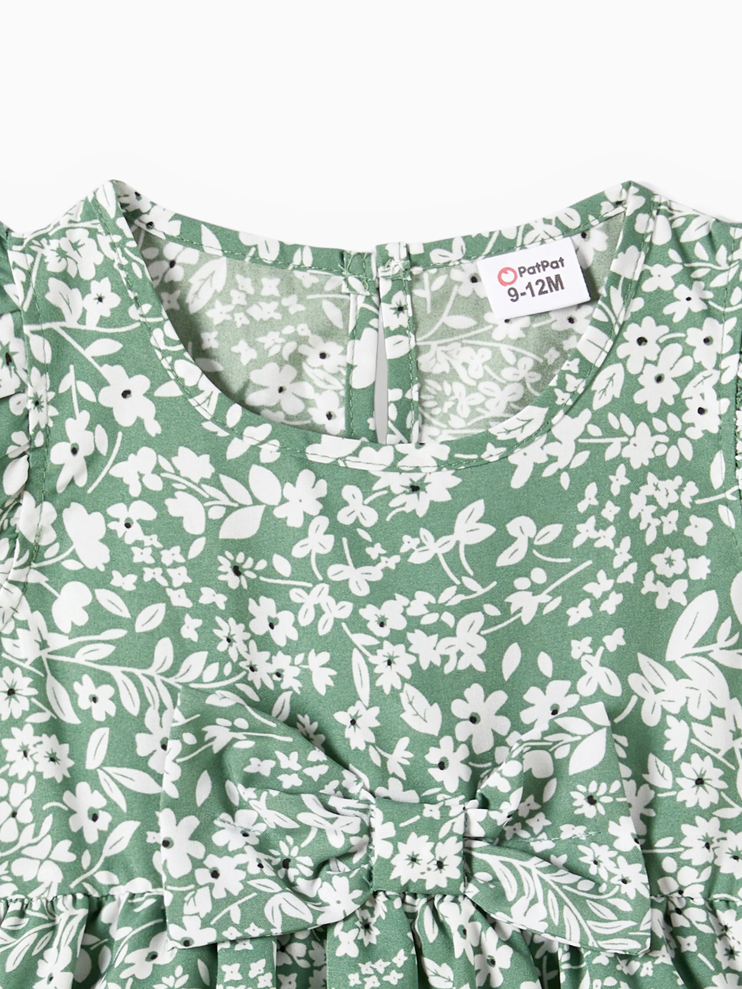 Elegant Broken Flower Matching Outfits for Family, Smocking Design, Medium Thickness Green - Image 16