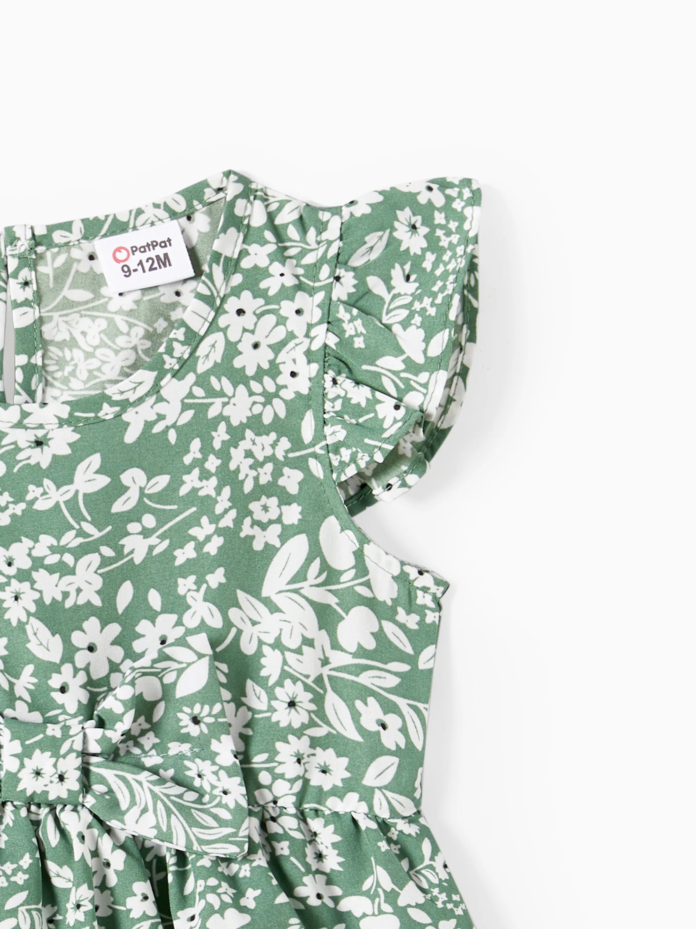 Elegant Broken Flower Matching Outfits for Family, Smocking Design, Medium Thickness Green - Image 17