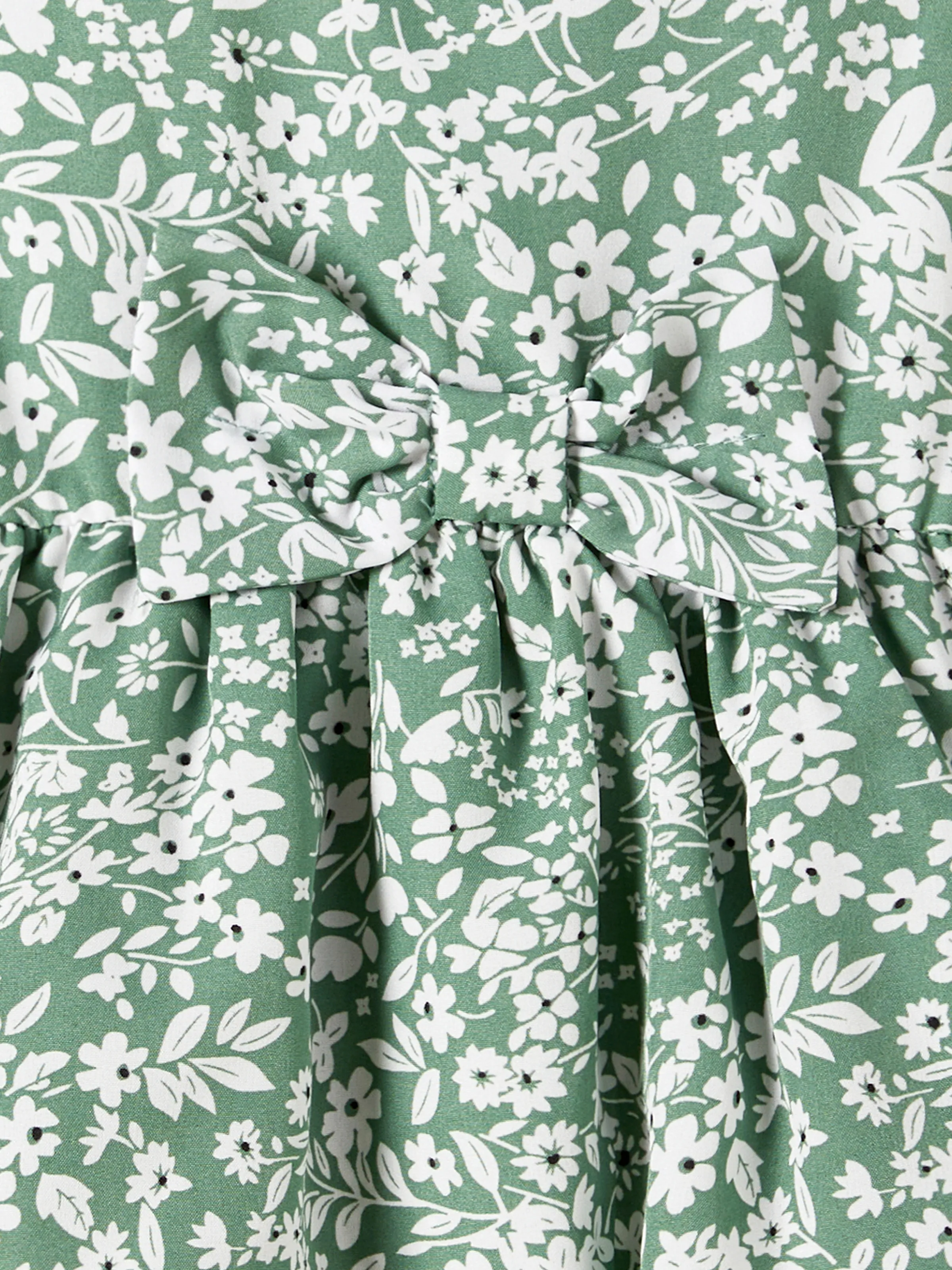 Elegant Broken Flower Matching Outfits for Family, Smocking Design, Medium Thickness Green - Image 18