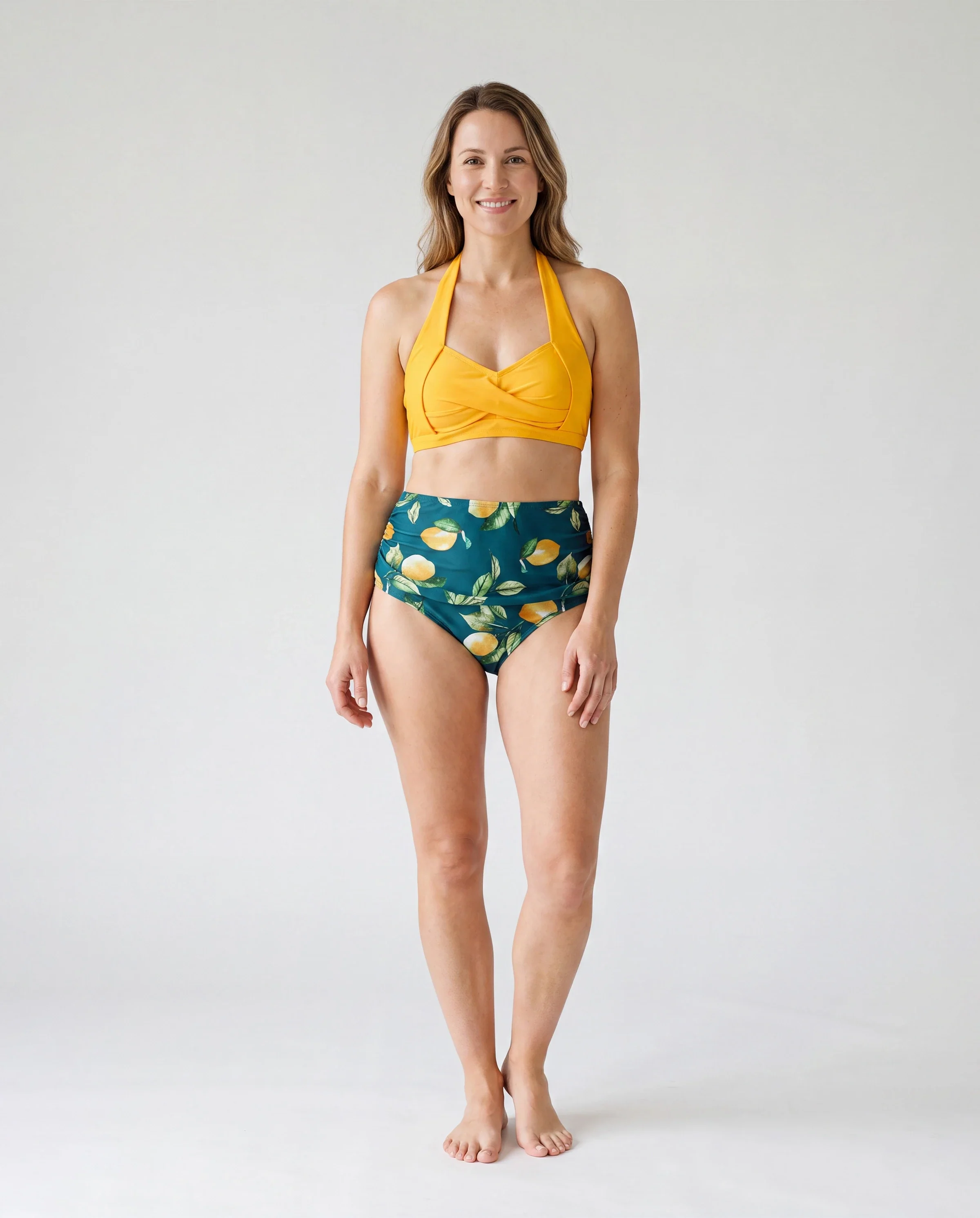 Family Matching Allover Lemon Print and Solid Halter Neck Two-piece Swimsuit or Swim Trunks Shorts Multi-color - Image 2