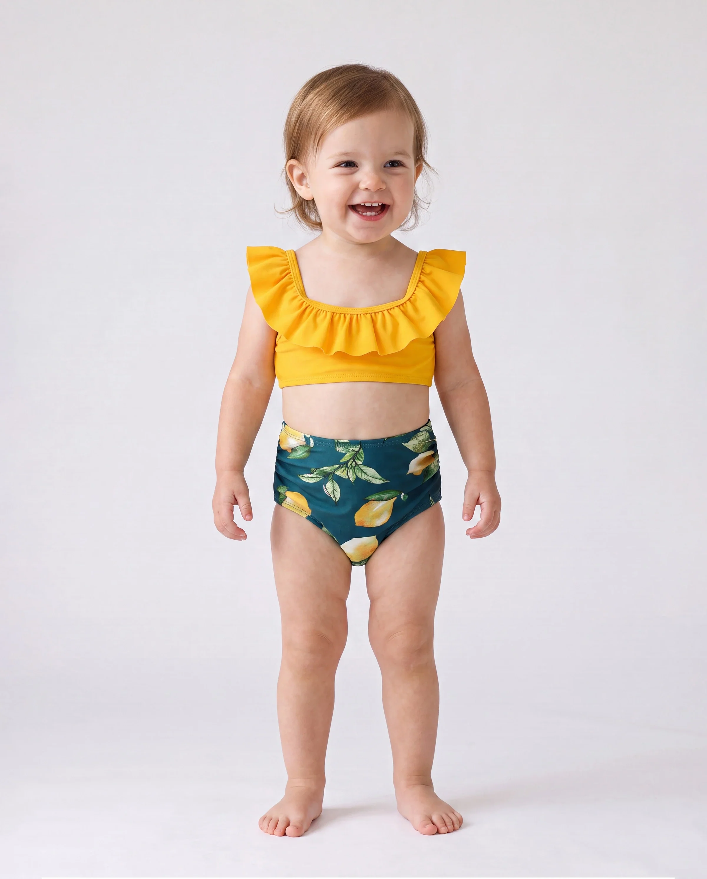 Family Matching Allover Lemon Print and Solid Halter Neck Two-piece Swimsuit or Swim Trunks Shorts Multi-color - Image 3