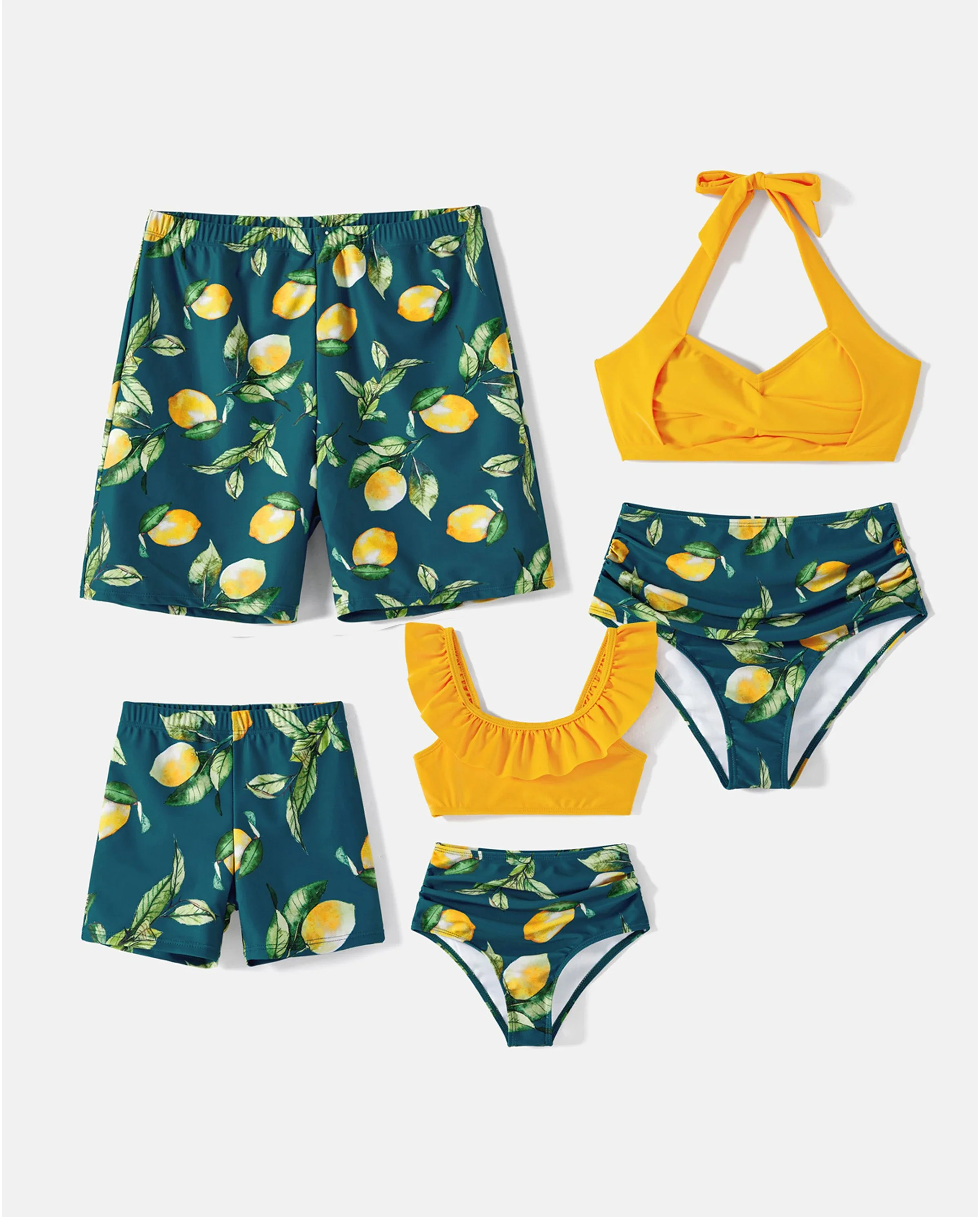 Family Matching Allover Lemon Print and Solid Halter Neck Two-piece Swimsuit or Swim Trunks Shorts Multi-color - Image 9