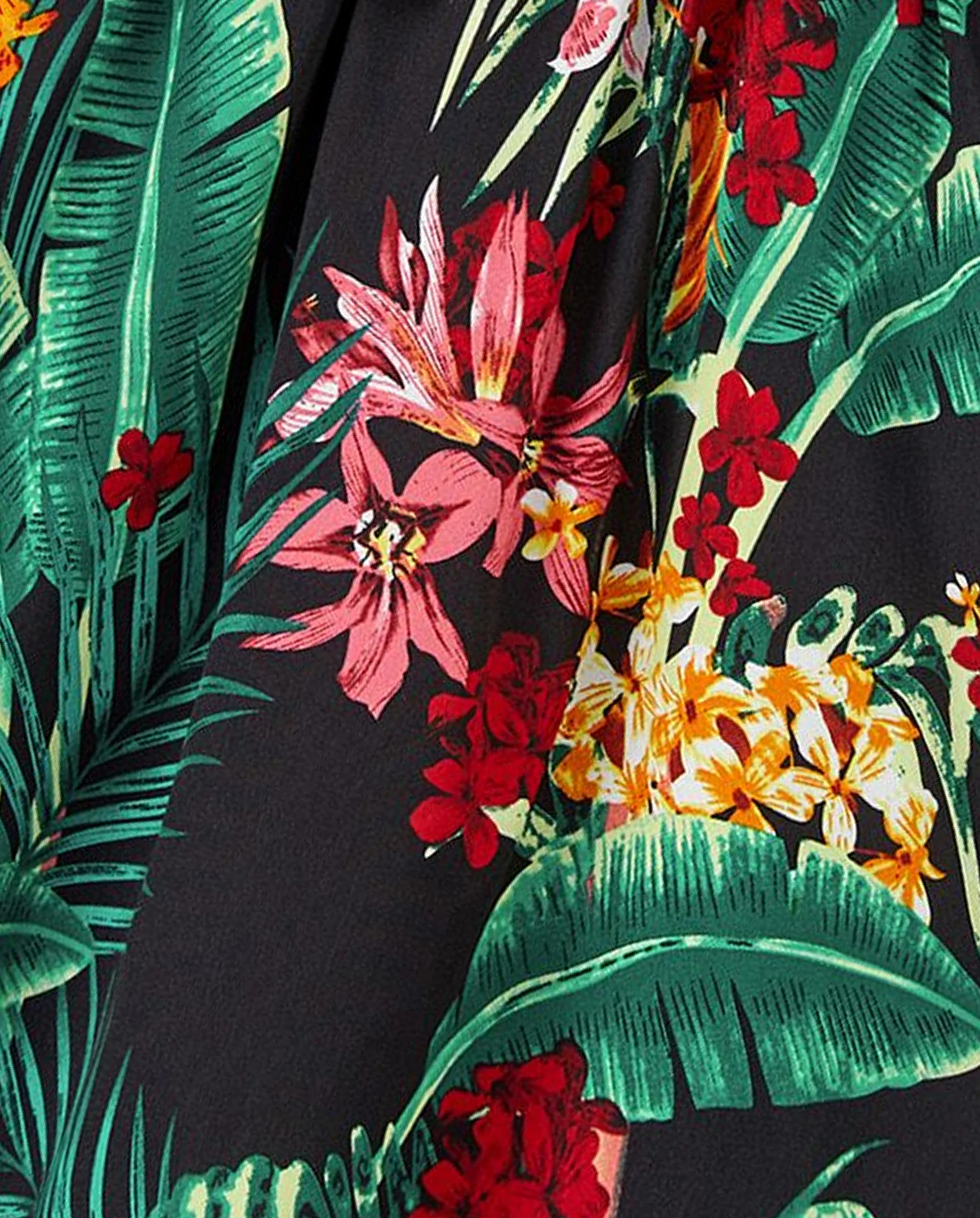 Family Matching Allover Plant Floral Print Halterneck Dresses and Short-sleeve Shirts Sets Black - Image 7