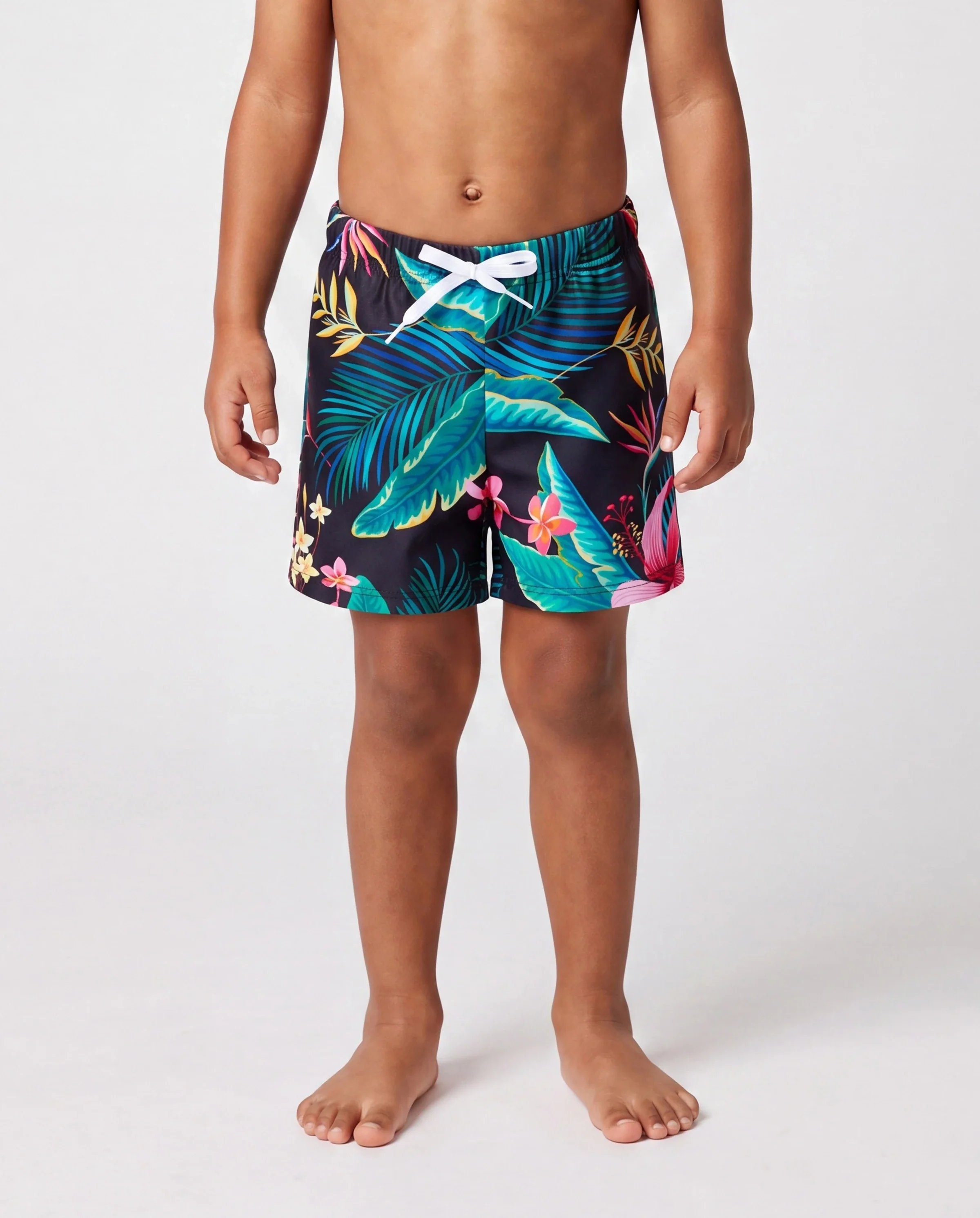 Family Matching Allover Plant Print Crisscross One-Piece Swimsuit and Swim Trunks Black - Image 4