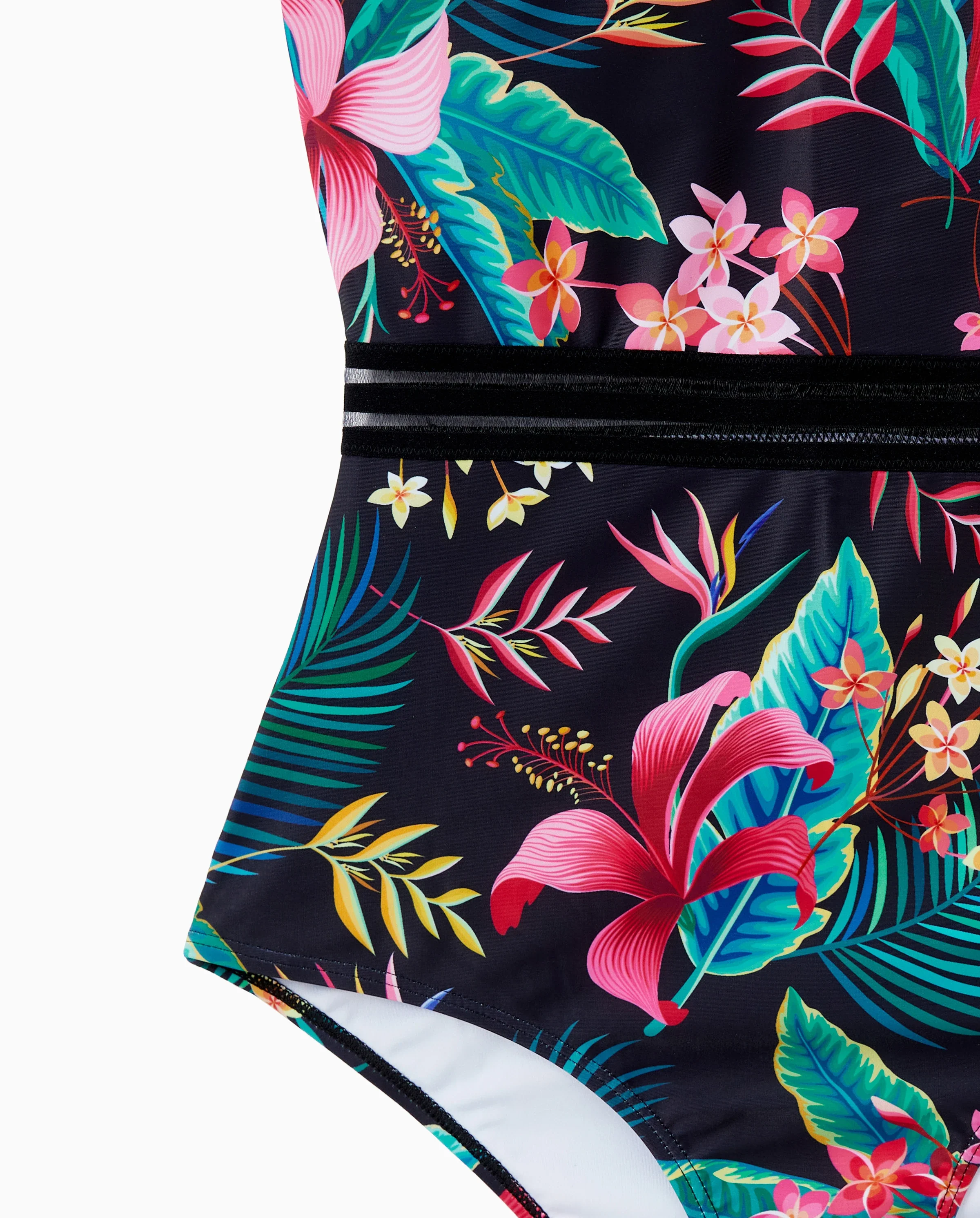 Family Matching Allover Plant Print Crisscross One-Piece Swimsuit and Swim Trunks Black - Image 8