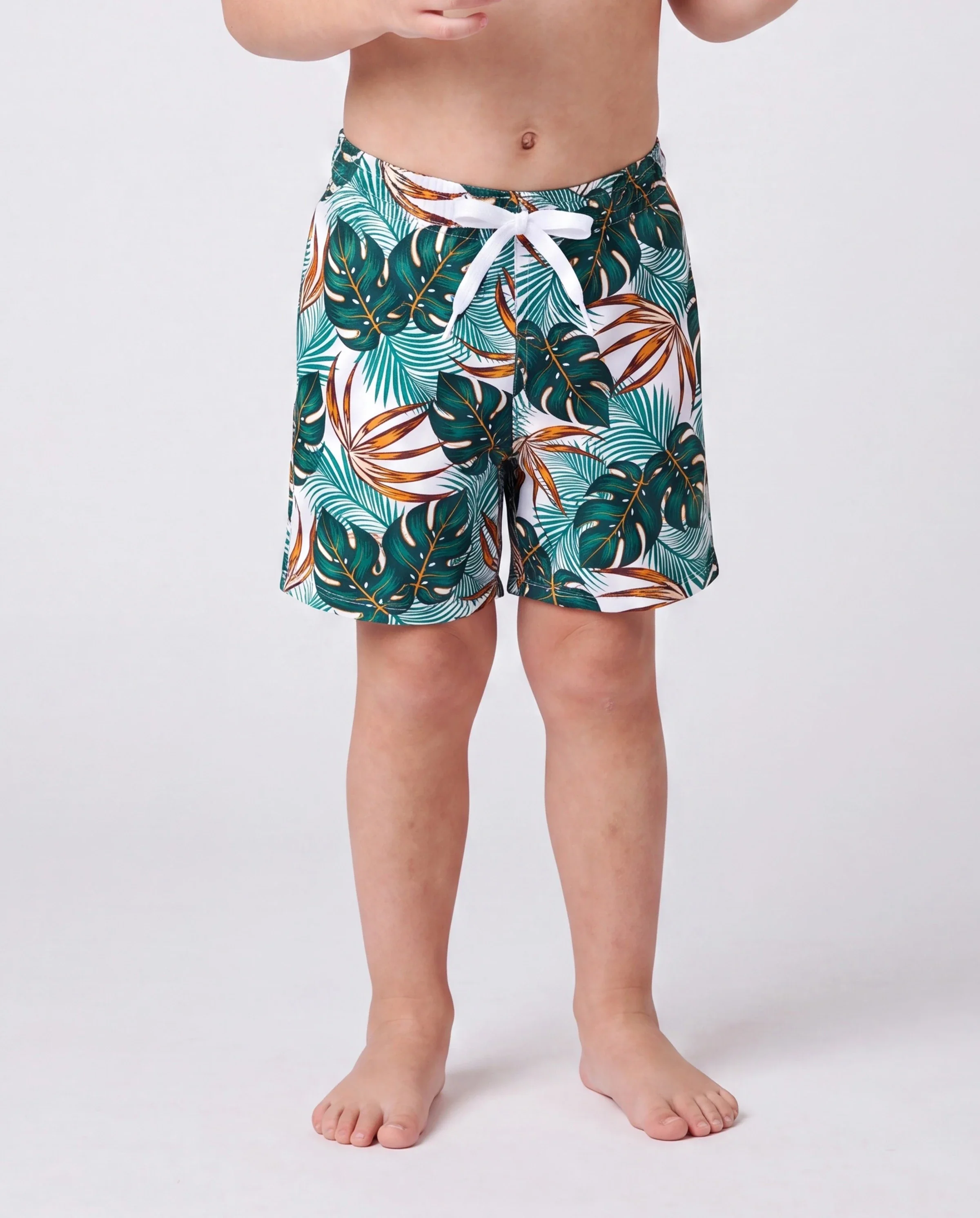 Family Matching Allover Plants Print Swim Trunks Shorts and V Neck Spaghetti Strap Splicing One-Piece Swimsuit Dark Green - Image 4