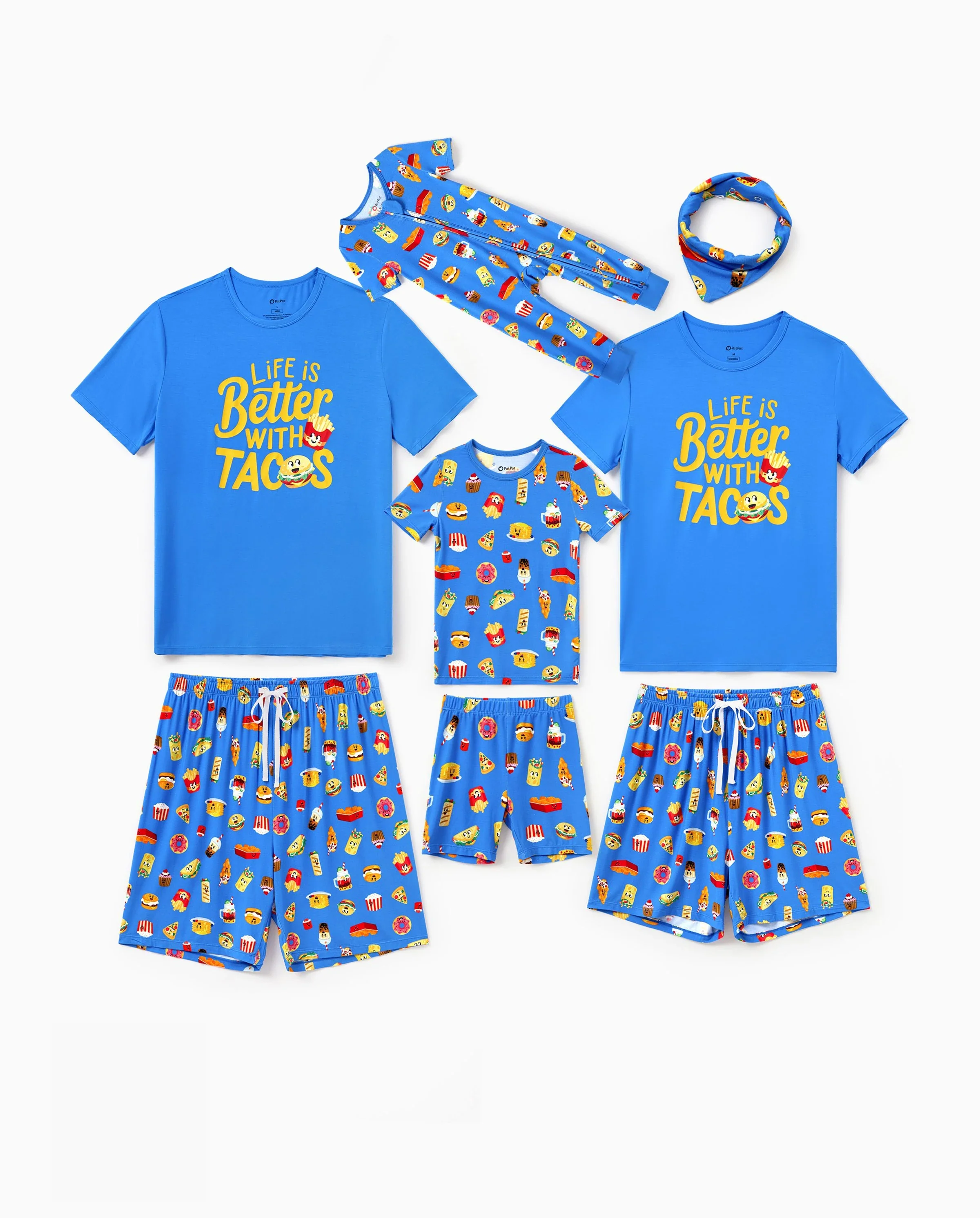 Family Matching Bamboo Pajamas Buttery Soft Bamboo PJs for Men Women Kids Toddler, Cute Burger & Fries Print Short Sleeve Sleepwear (Snug-Fitting for Children) Royal Blue - Image 10