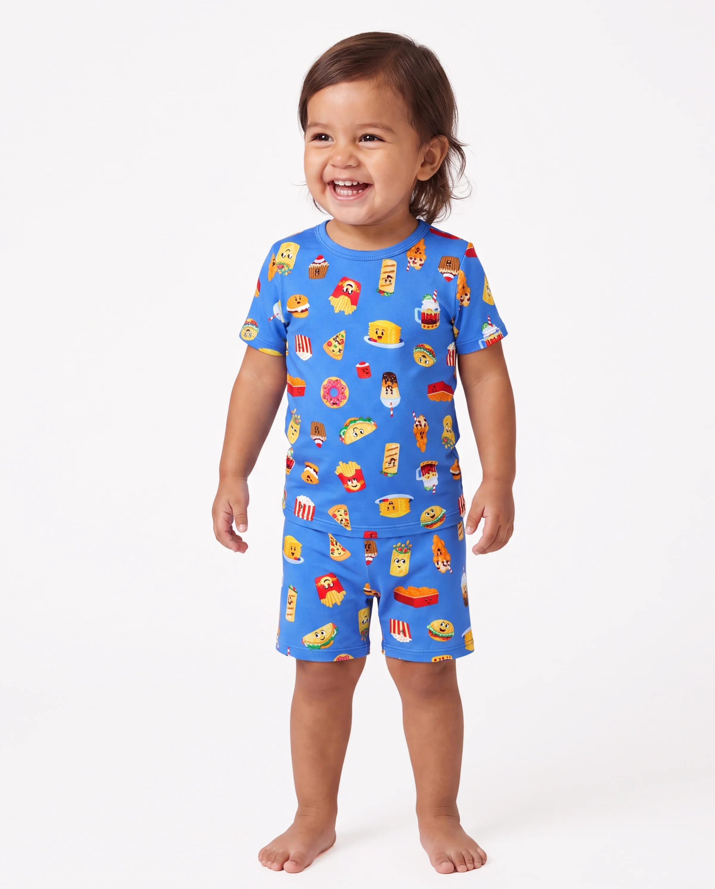 Family Matching Bamboo Pajamas Buttery Soft Bamboo PJs for Men Women Kids Toddler, Cute Burger & Fries Print Short Sleeve Sleepwear (Snug-Fitting for Children) Royal Blue - Image 3