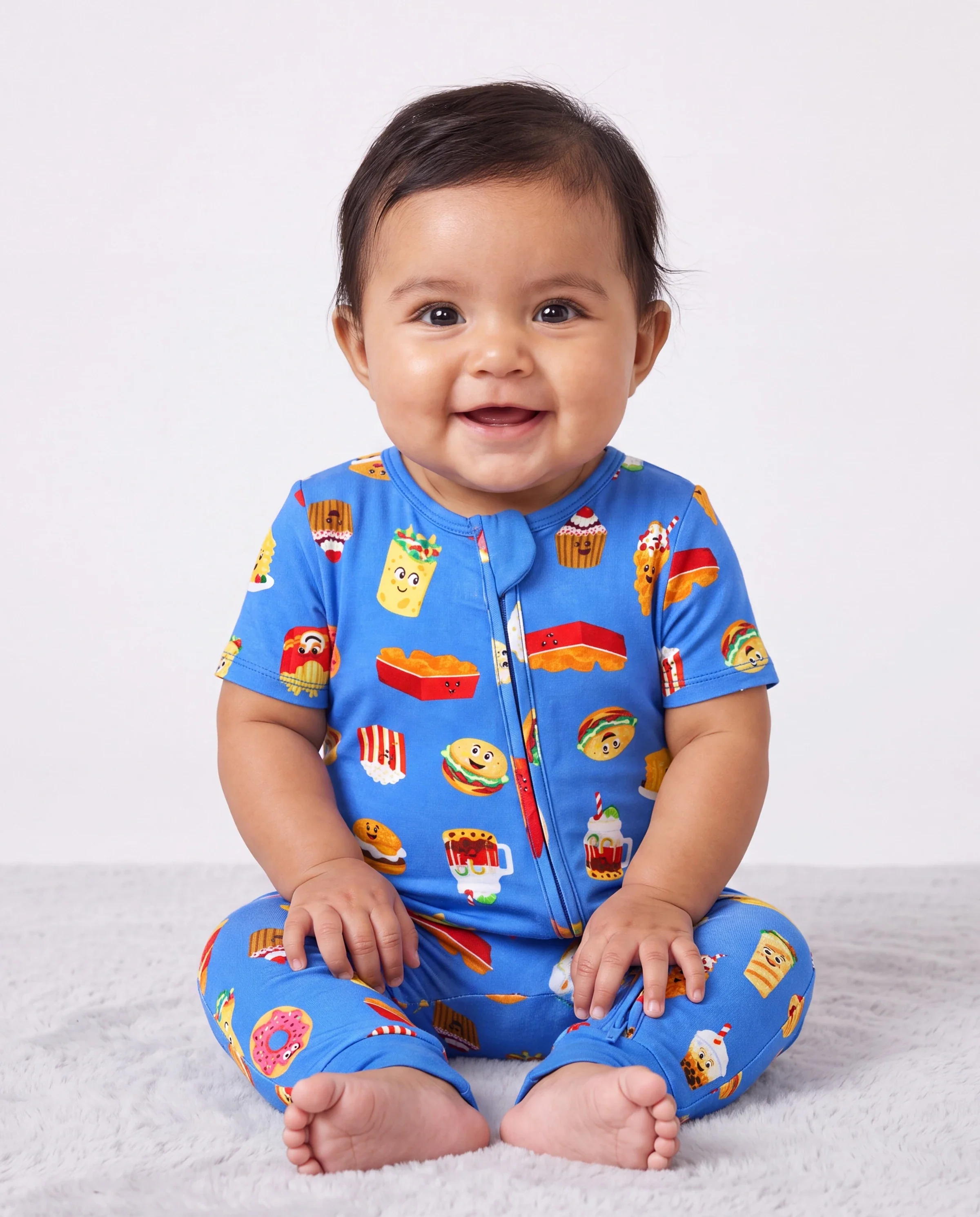 Family Matching Bamboo Pajamas Buttery Soft Bamboo PJs for Men Women Kids Toddler, Cute Burger & Fries Print Short Sleeve Sleepwear (Snug-Fitting for Children) Royal Blue - Image 4