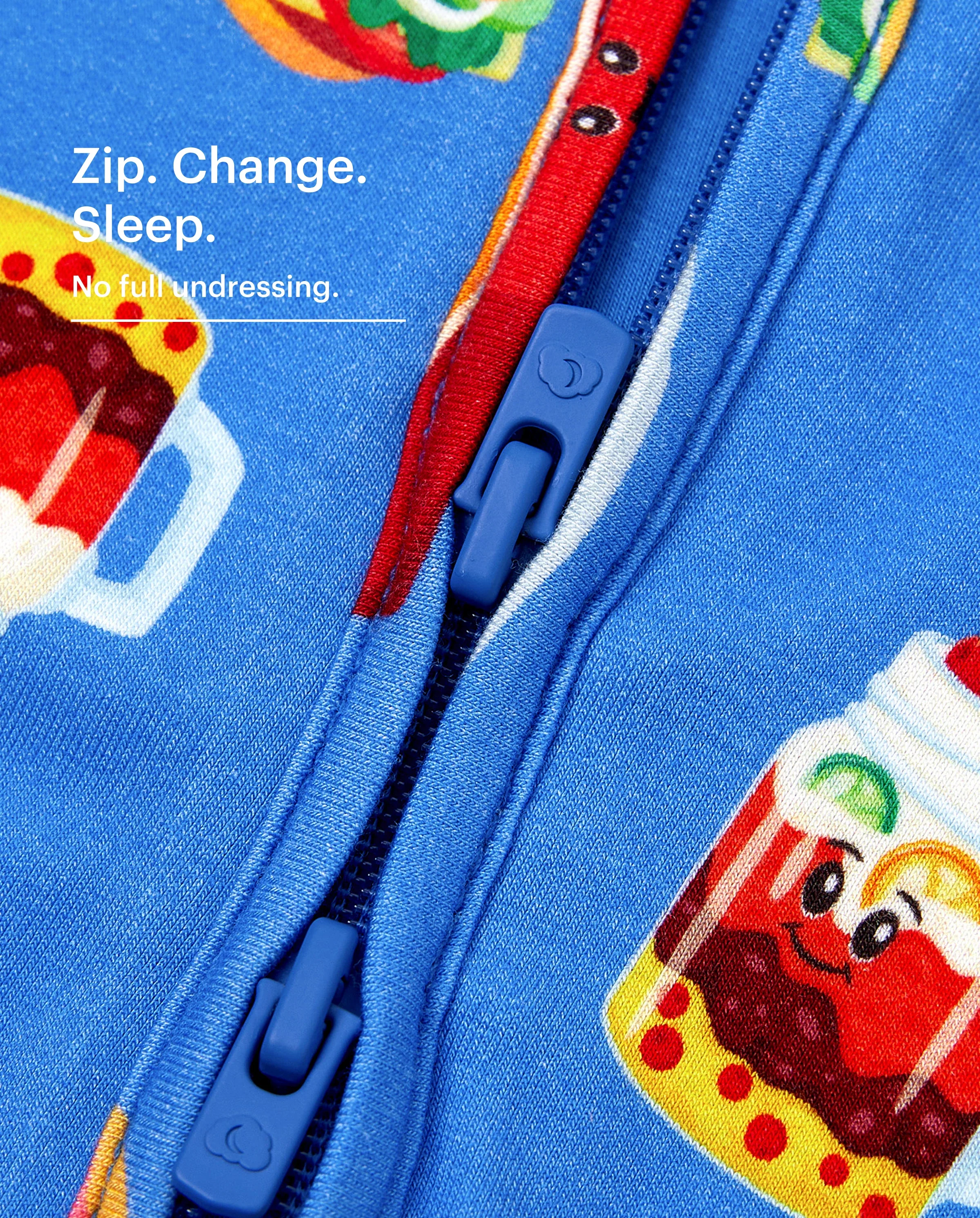 Family Matching Bamboo Pajamas Buttery Soft Bamboo PJs for Men Women Kids Toddler, Cute Burger & Fries Print Short Sleeve Sleepwear (Snug-Fitting for Children) Royal Blue - Image 9