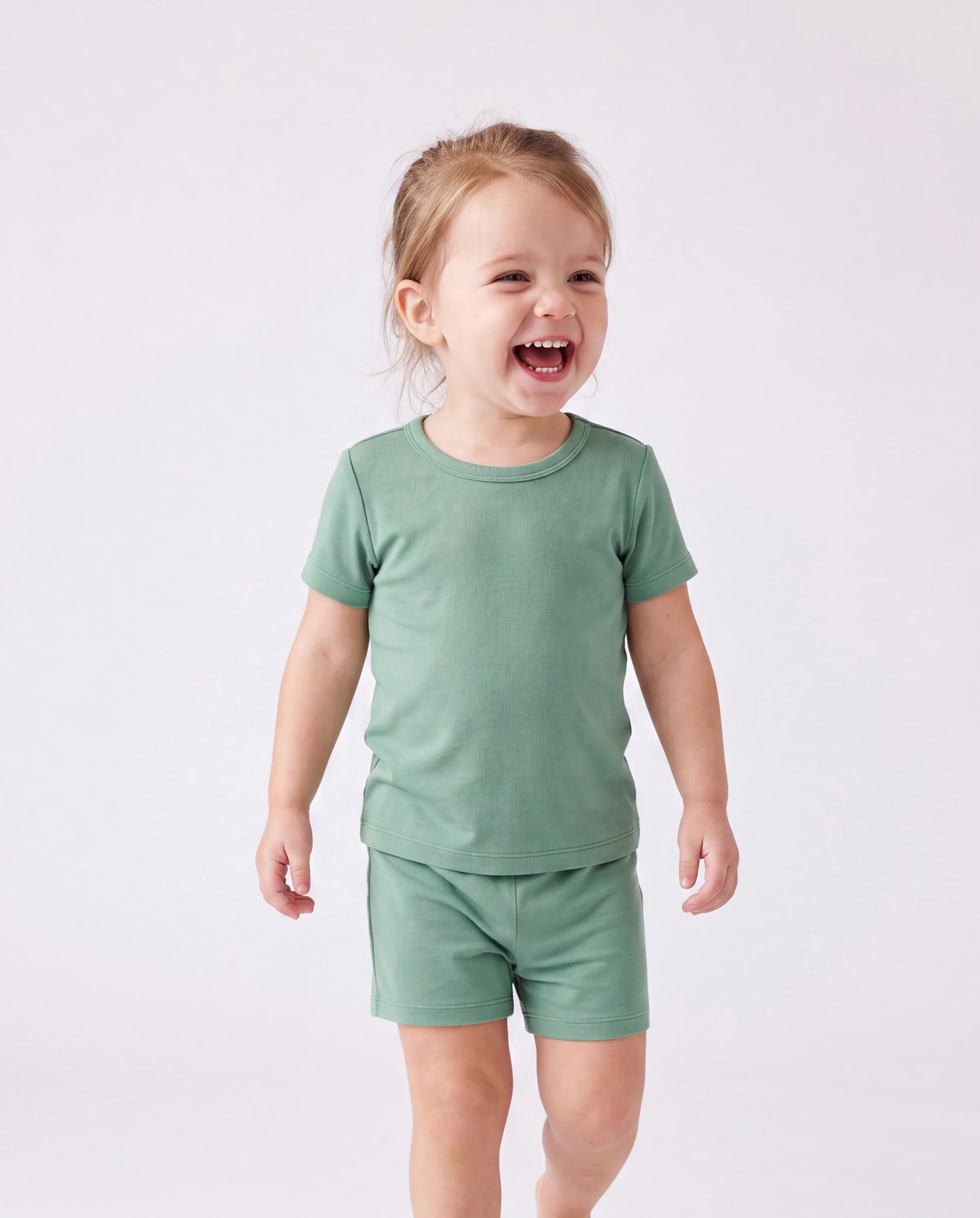 Family Matching Bamboo Pajamas Buttery Soft Bamboo Viscose PJs for Men Women Kids Toddler Baby, Solid Color Short Sleeve Shirt & Shorts Sleepwear Green - Image 3