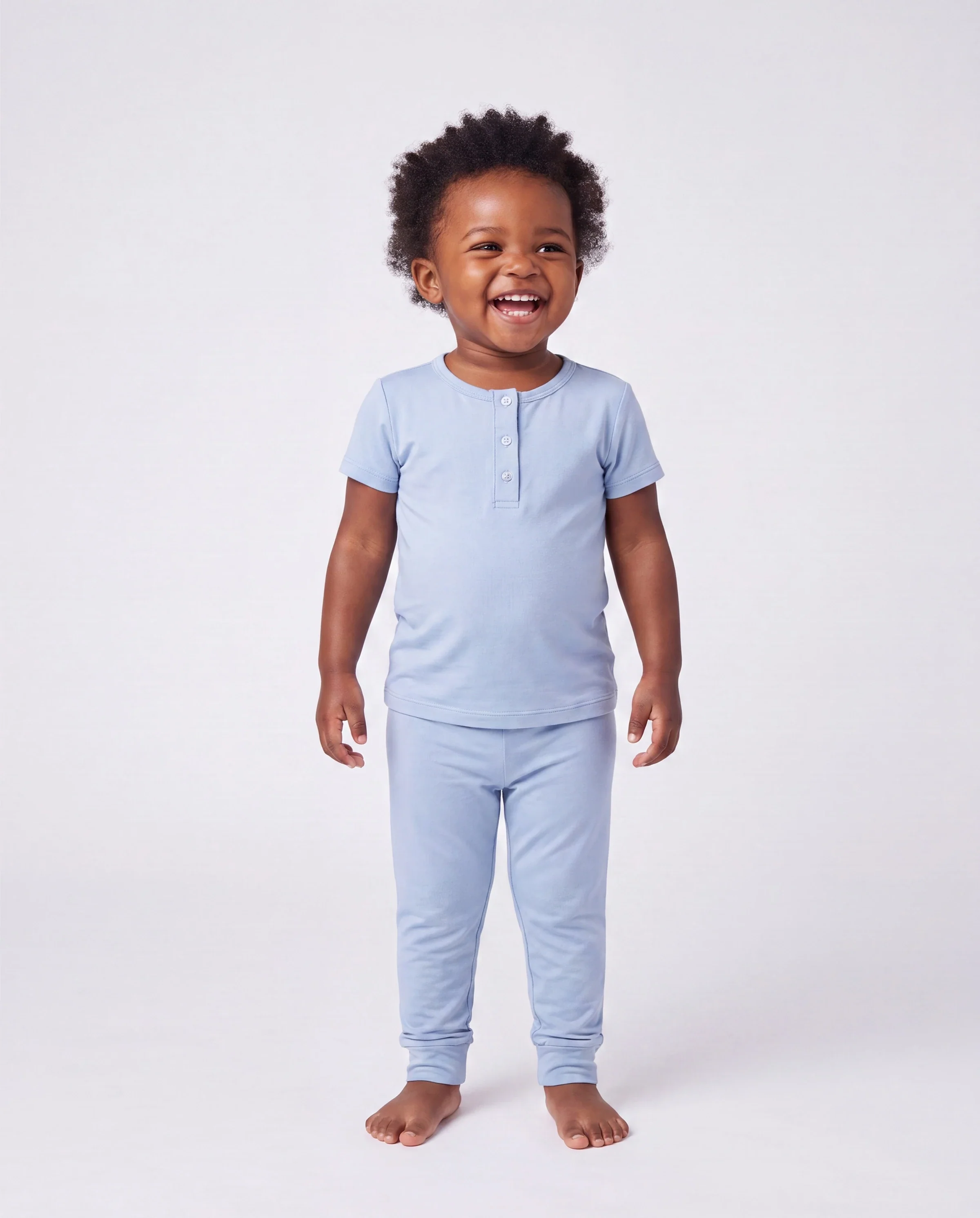 Family Matching Bamboo Pajamas Soft Bamboo Viscose PJs for Men Women Kids Toddler Baby, Classic Blue Short-sleeve Sleepwear with Button-Down Shirt and Pants Blue grey - Image 3