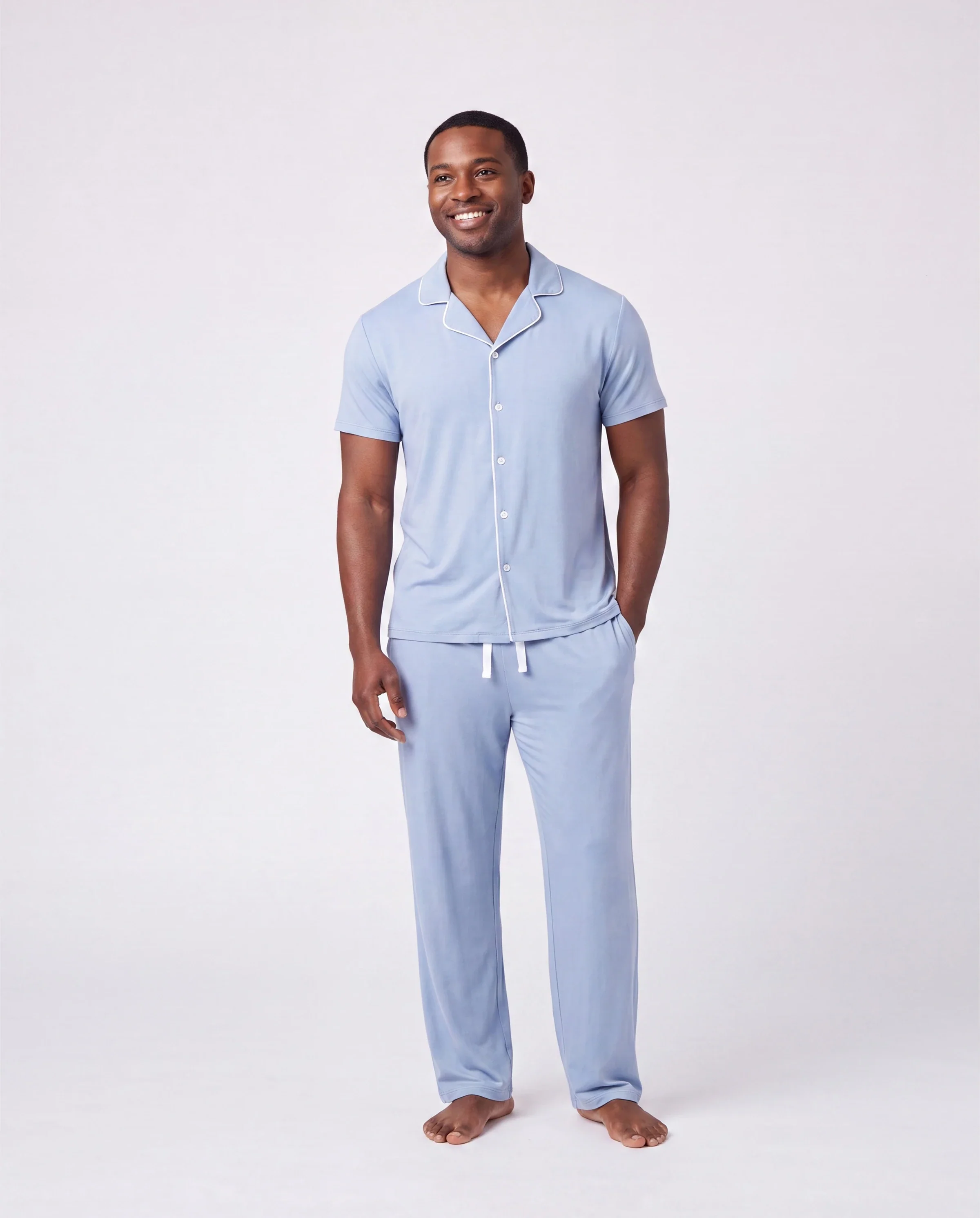 Family Matching Bamboo Pajamas Soft Bamboo Viscose PJs for Men Women Kids Toddler Baby, Classic Blue Short-sleeve Sleepwear with Button-Down Shirt and Pants Blue grey - Image 5