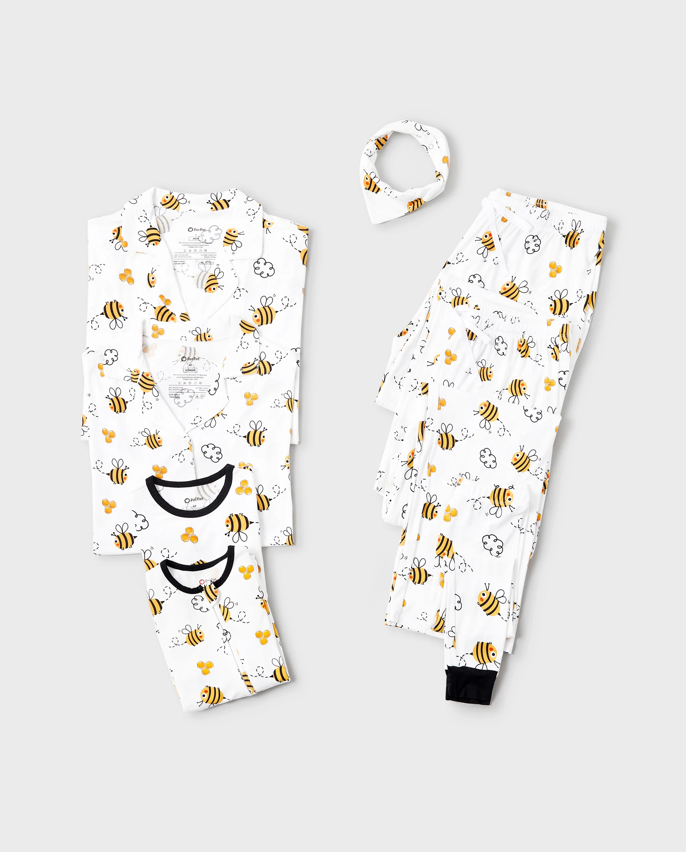 Family Matching Bamboo Pajamas Soft Bamboo Viscose PJs for Men Women Kids Toddler, Cute Bee Print Sleepwear with Short Sleeve Top and Long Pants White - Image 10