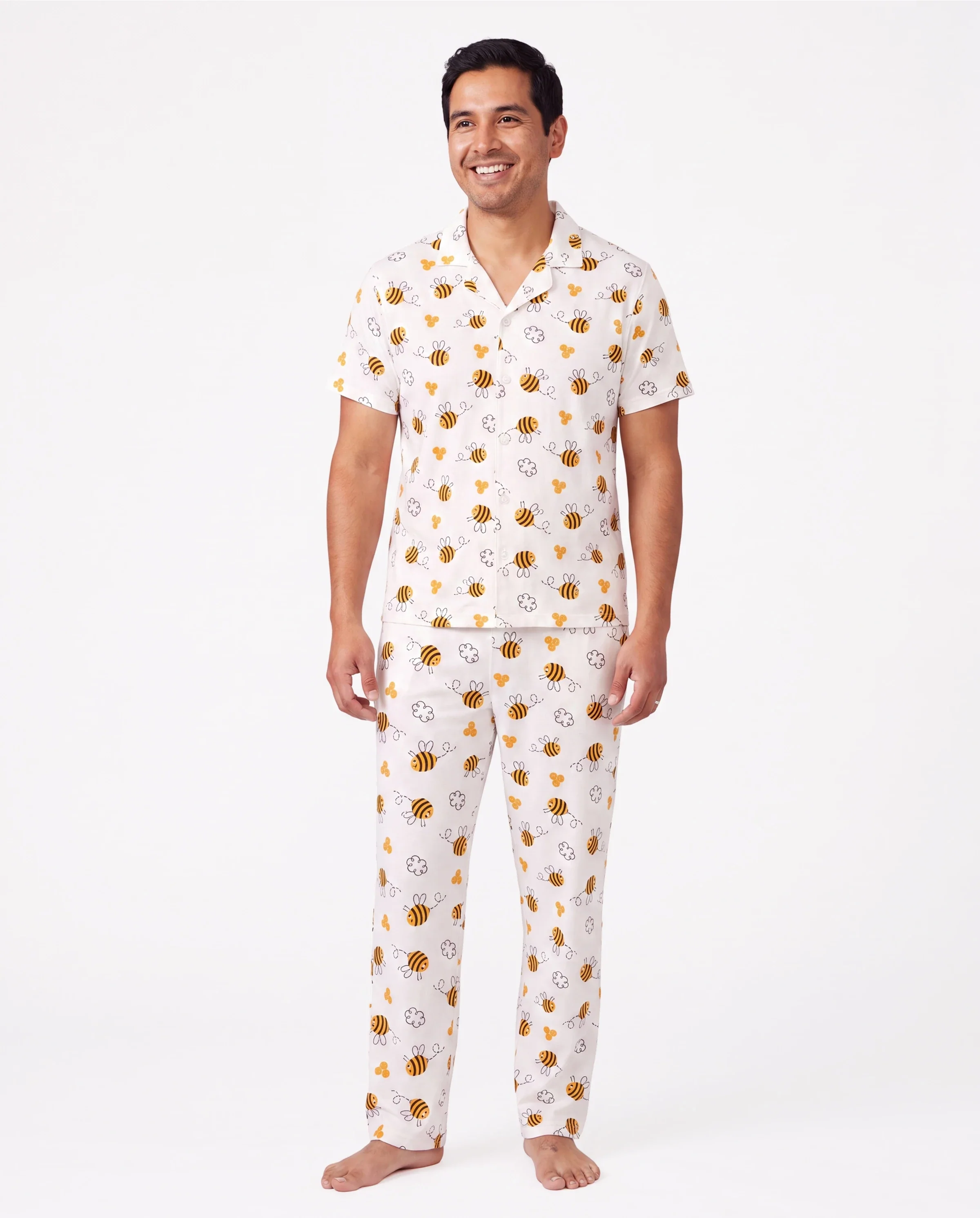 Family Matching Bamboo Pajamas Soft Bamboo Viscose PJs for Men Women Kids Toddler, Cute Bee Print Sleepwear with Short Sleeve Top and Long Pants White - Image 5