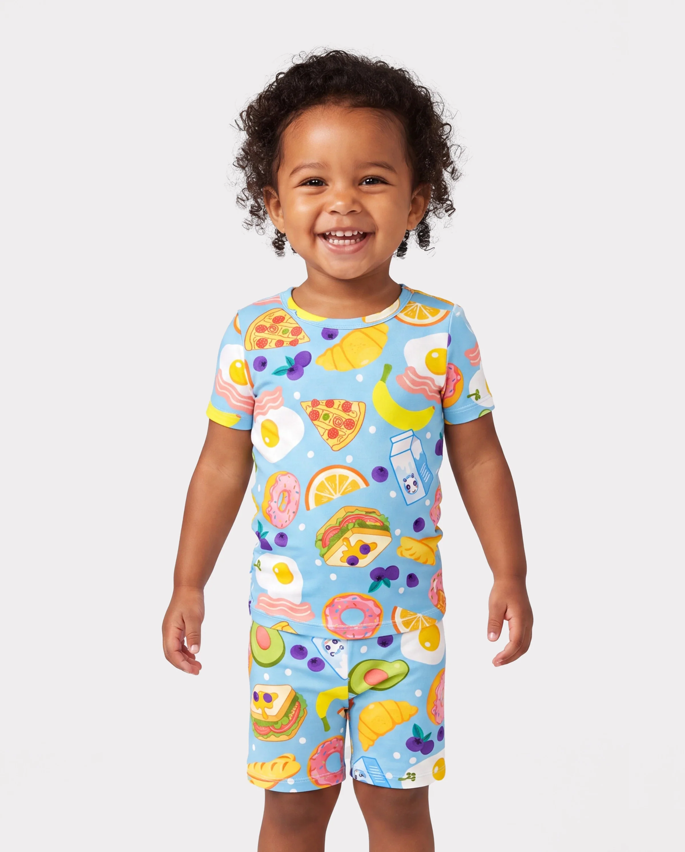 Family Matching Bamboo Pajamas Soft Bamboo Viscose PJs for Men Women Kids Toddler, Fun Food & Fruit Print Short-sleeve Sleepwear Blue - Image 3