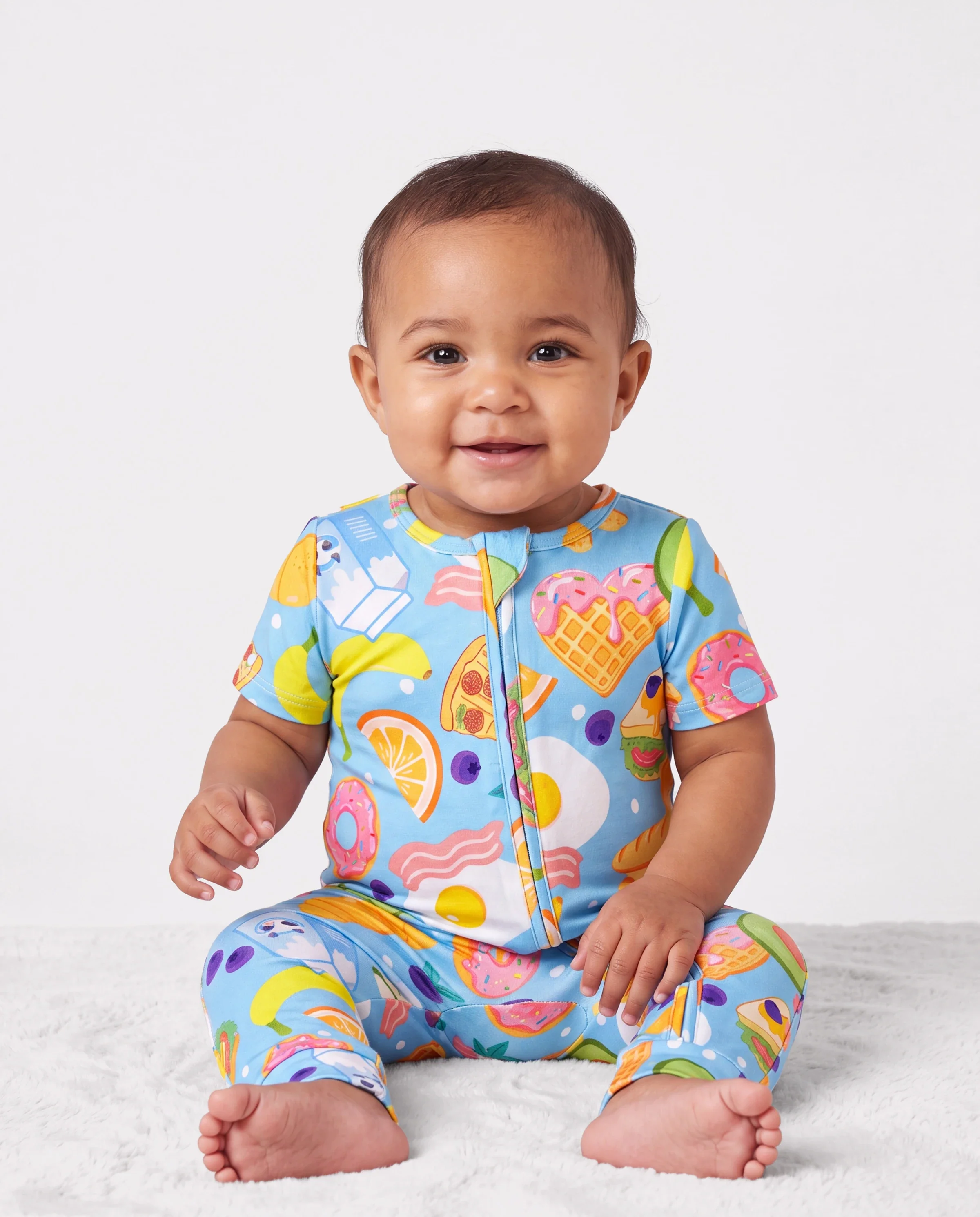 Family Matching Bamboo Pajamas Soft Bamboo Viscose PJs for Men Women Kids Toddler, Fun Food & Fruit Print Short-sleeve Sleepwear Blue - Image 4