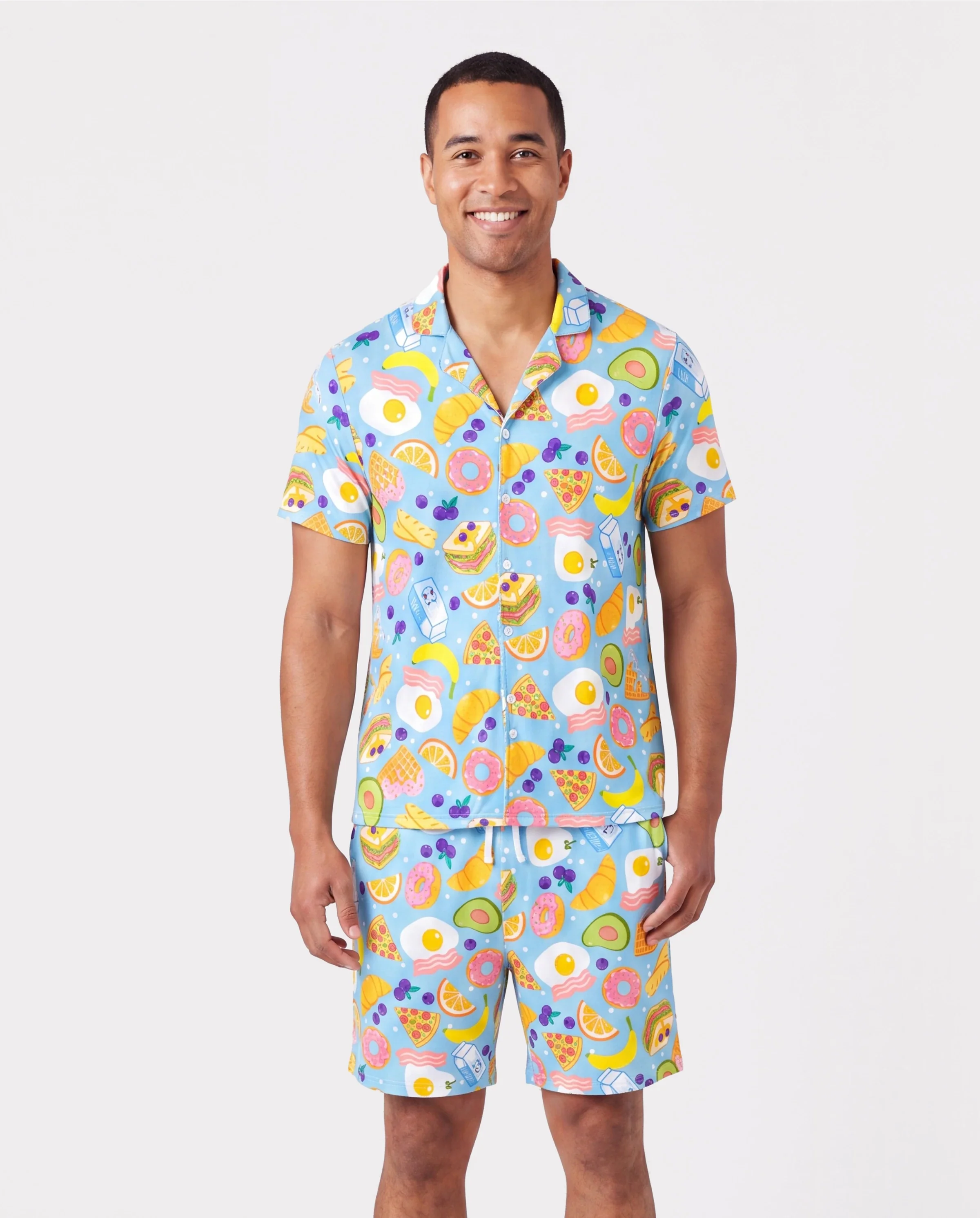 Family Matching Bamboo Pajamas Soft Bamboo Viscose PJs for Men Women Kids Toddler, Fun Food & Fruit Print Short-sleeve Sleepwear Blue - Image 5
