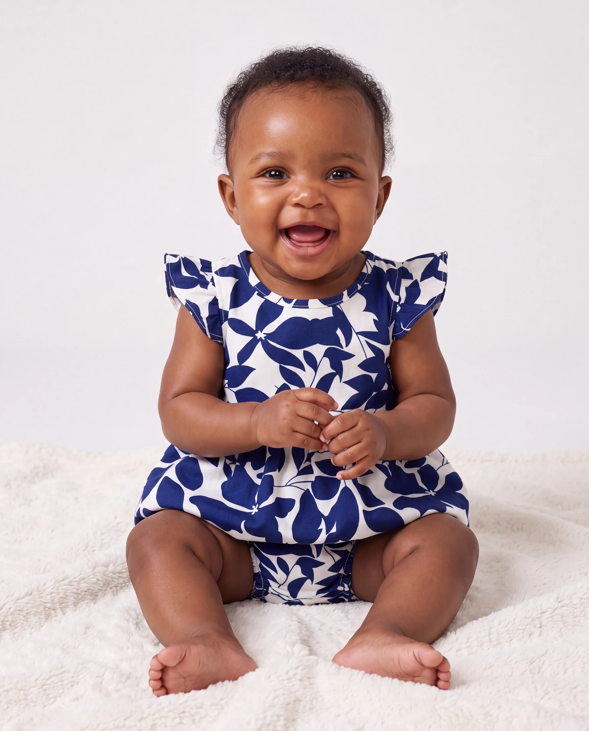 Family Matching Blue Colorblock Tee or Leaf Print Smocking Puff-sleeve Dress Set Blue - Image 4
