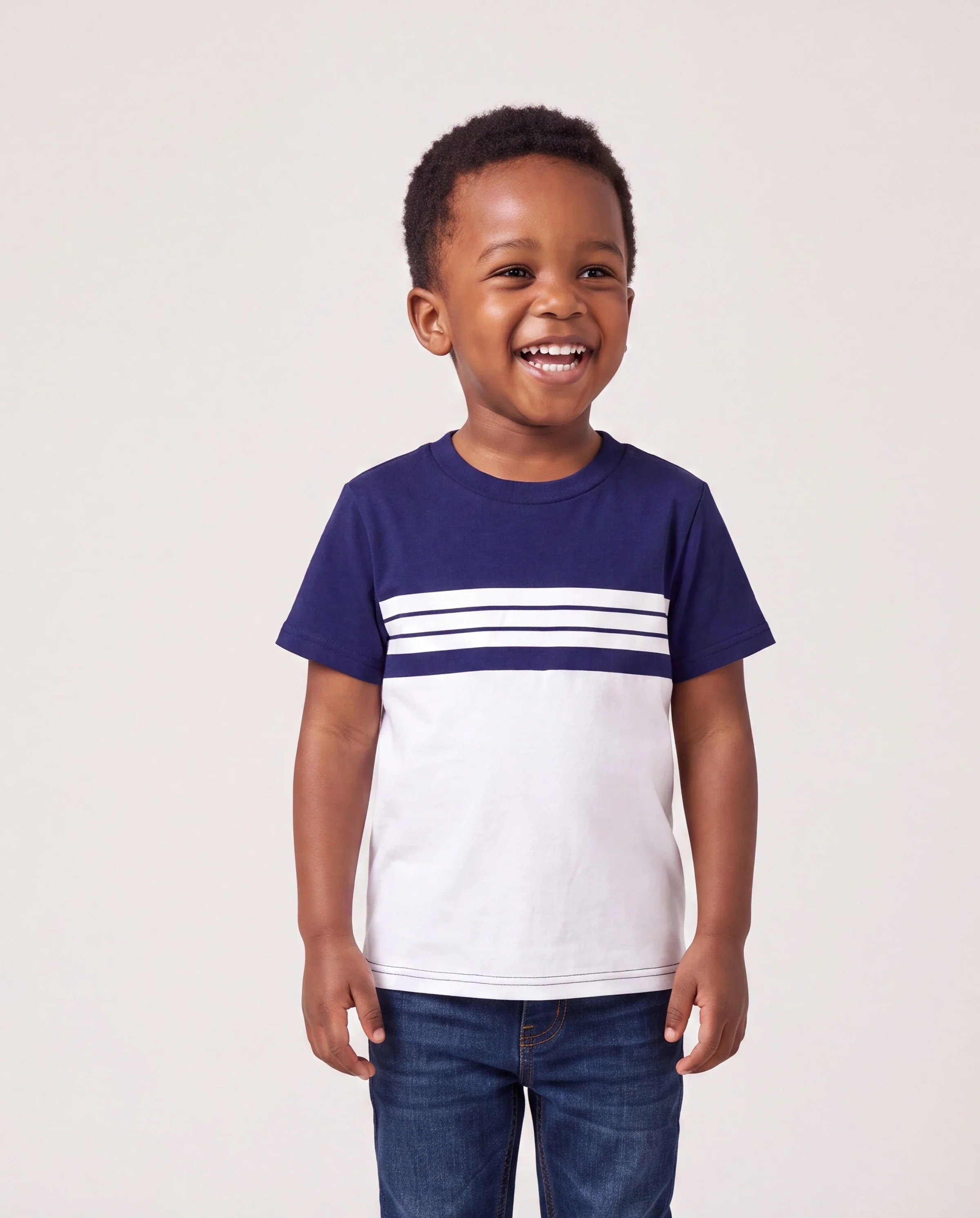 Family Matching Blue Colorblock Tee or Leaf Print Smocking Puff-sleeve Dress Set Blue - Image 5