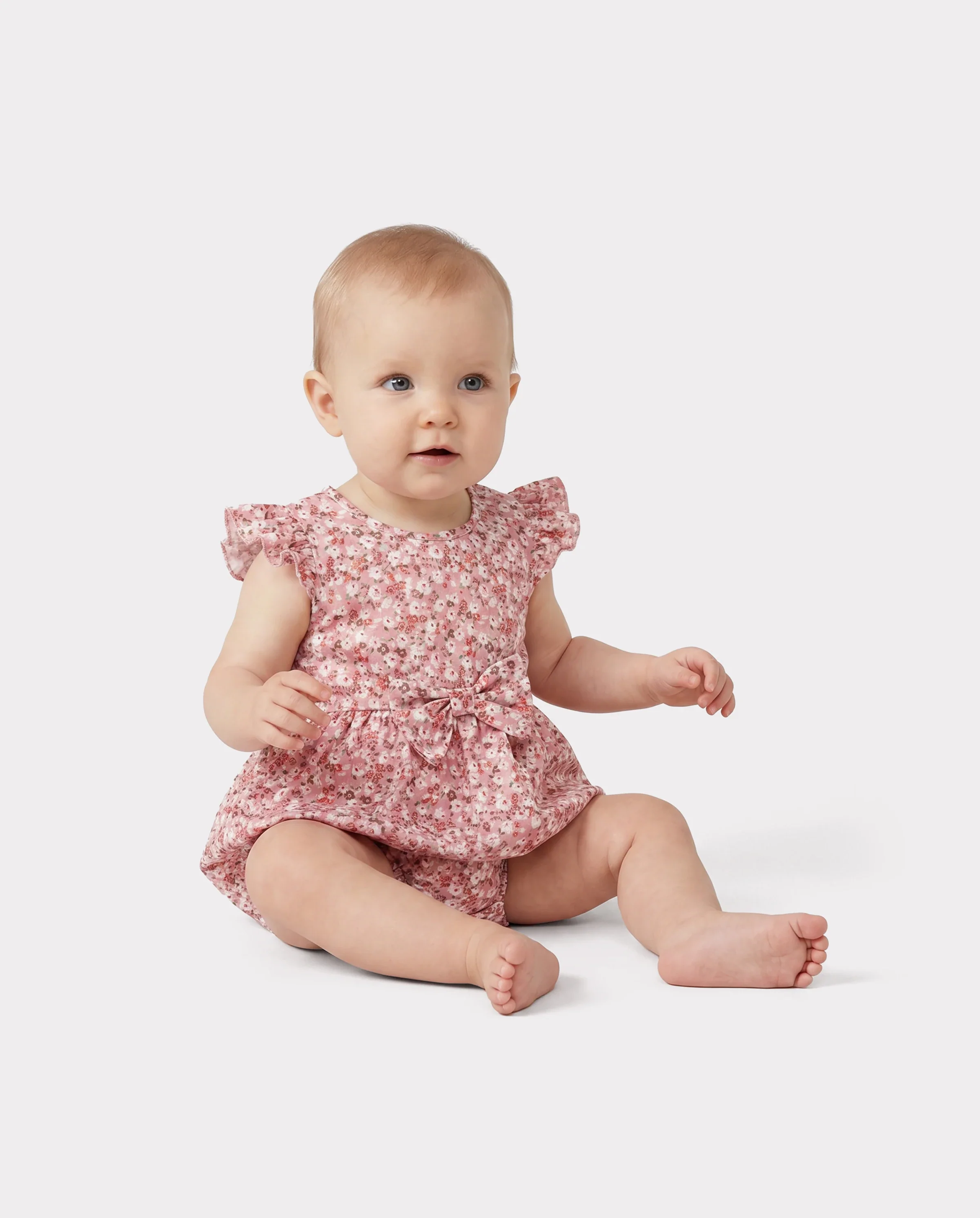 Family Matching Blue Cotton Colorblock Tee Shirt or Floral Print Smocking Puff-sleeve Dress Set Pink - Image 4