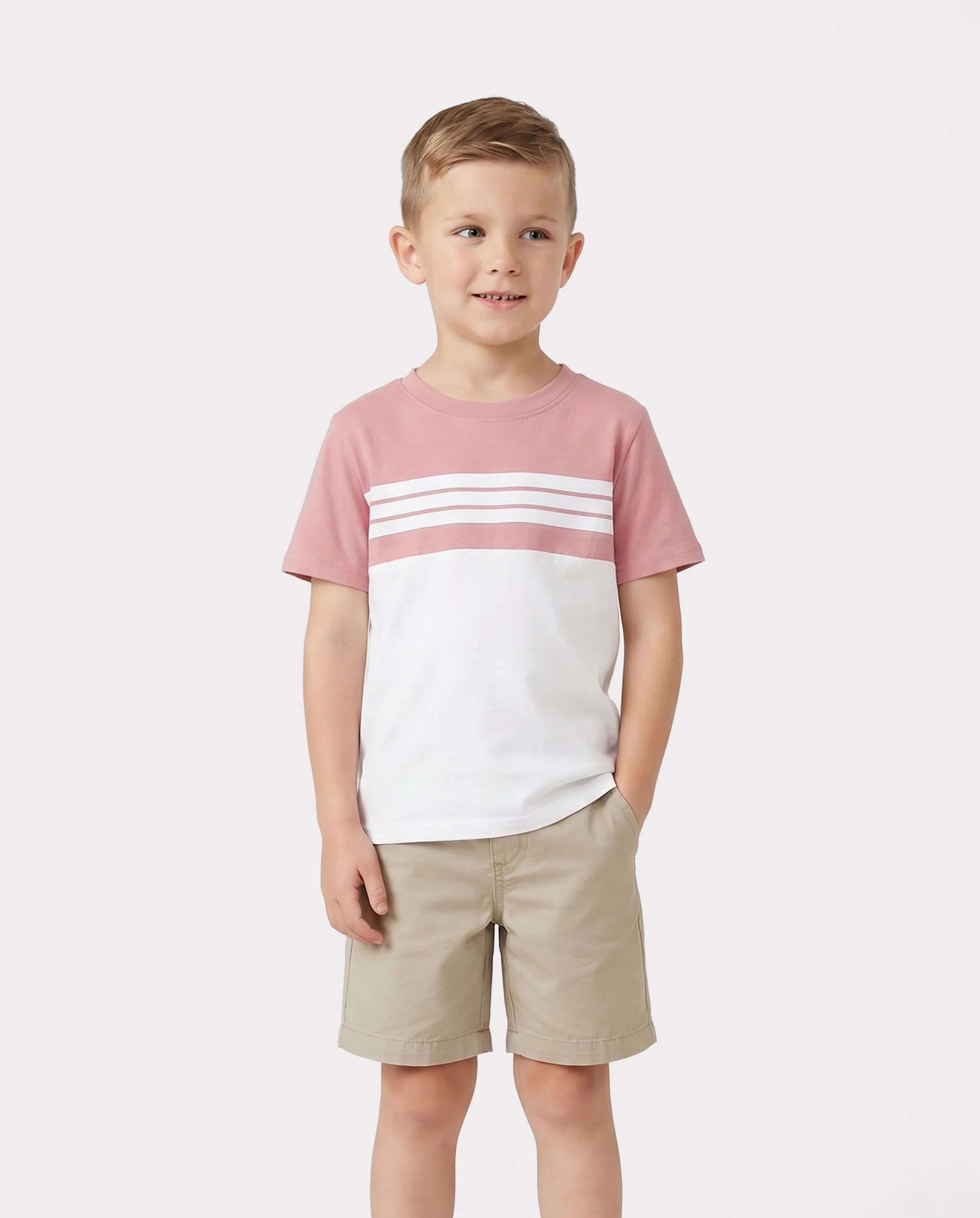 Family Matching Blue Cotton Colorblock Tee Shirt or Floral Print Smocking Puff-sleeve Dress Set Pink - Image 5