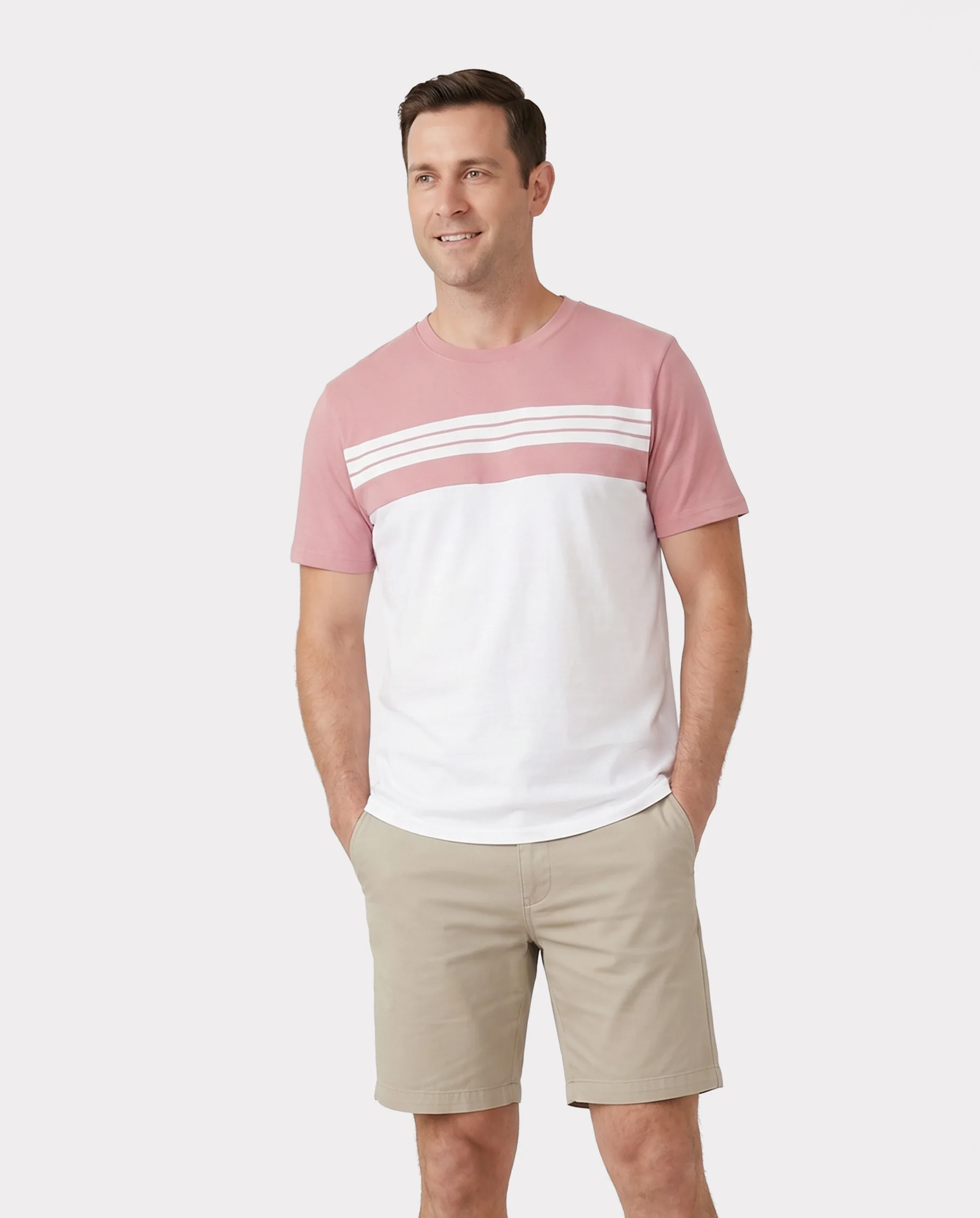 Family Matching Blue Cotton Colorblock Tee Shirt or Floral Print Smocking Puff-sleeve Dress Set Pink - Image 6