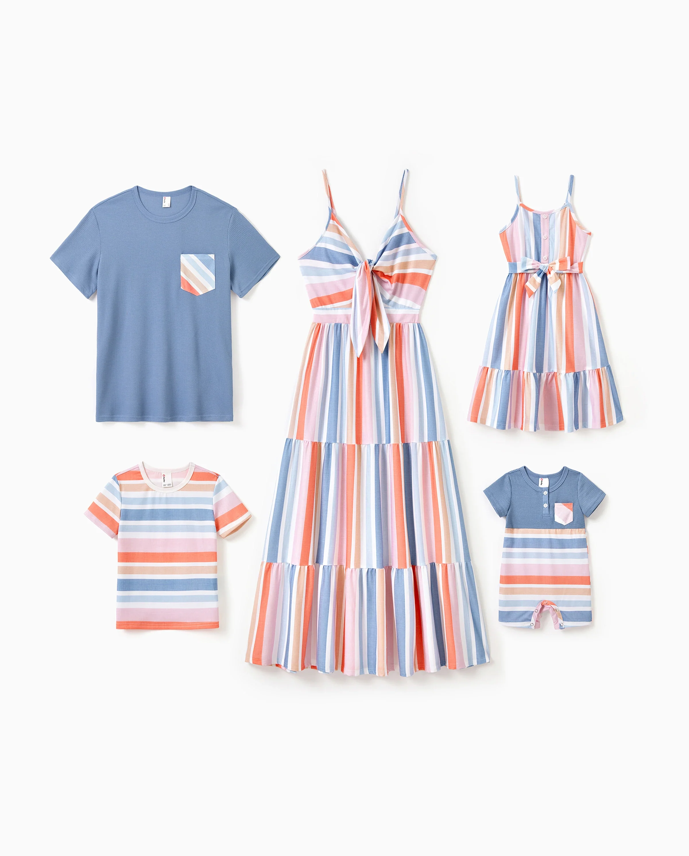 Family Matching Blue Short-sleeve Tee or Colorful Stripe Camisole Dress Multi-color - Image 10