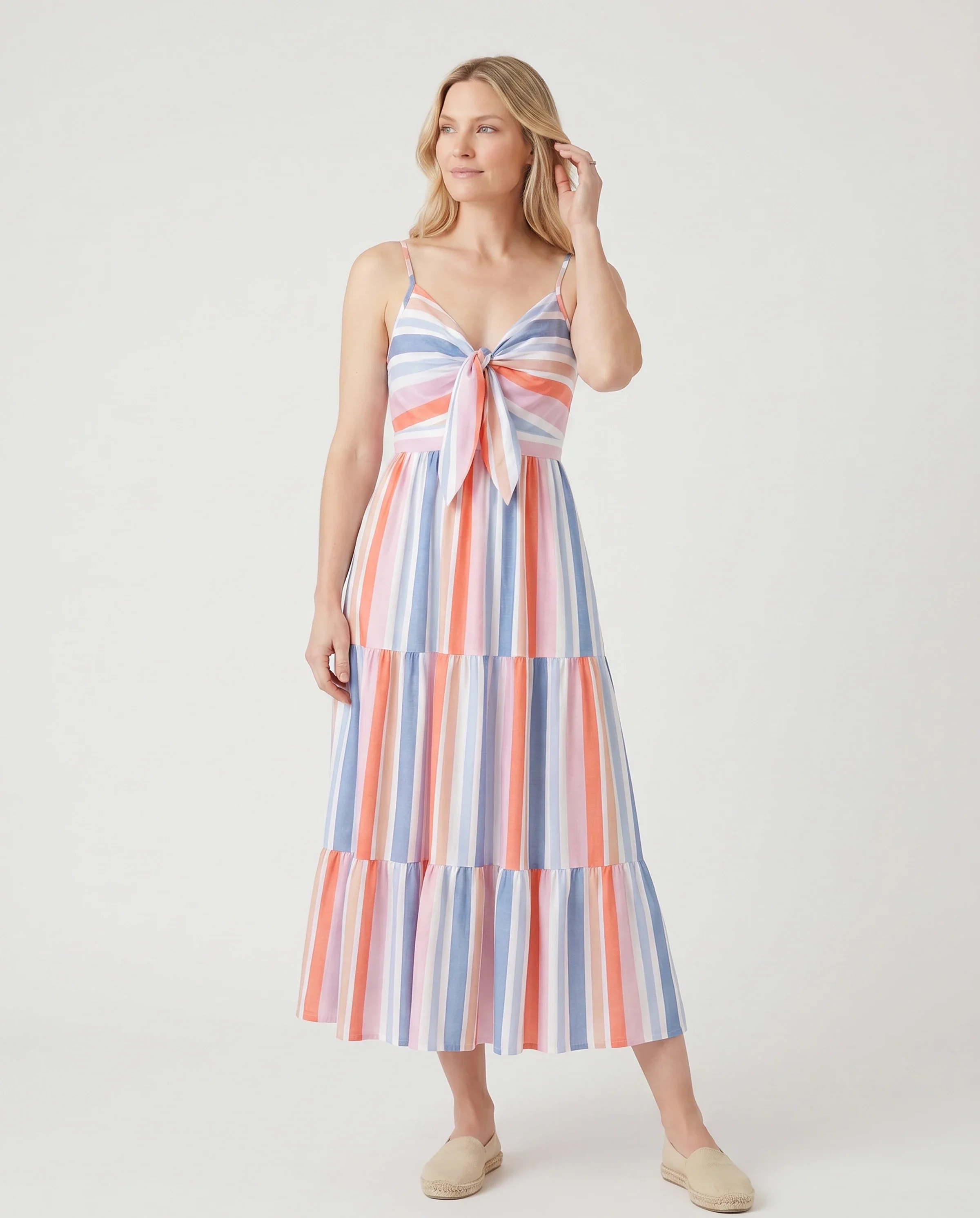 Family Matching Blue Short-sleeve Tee or Colorful Stripe Camisole Dress Multi-color - Image 2