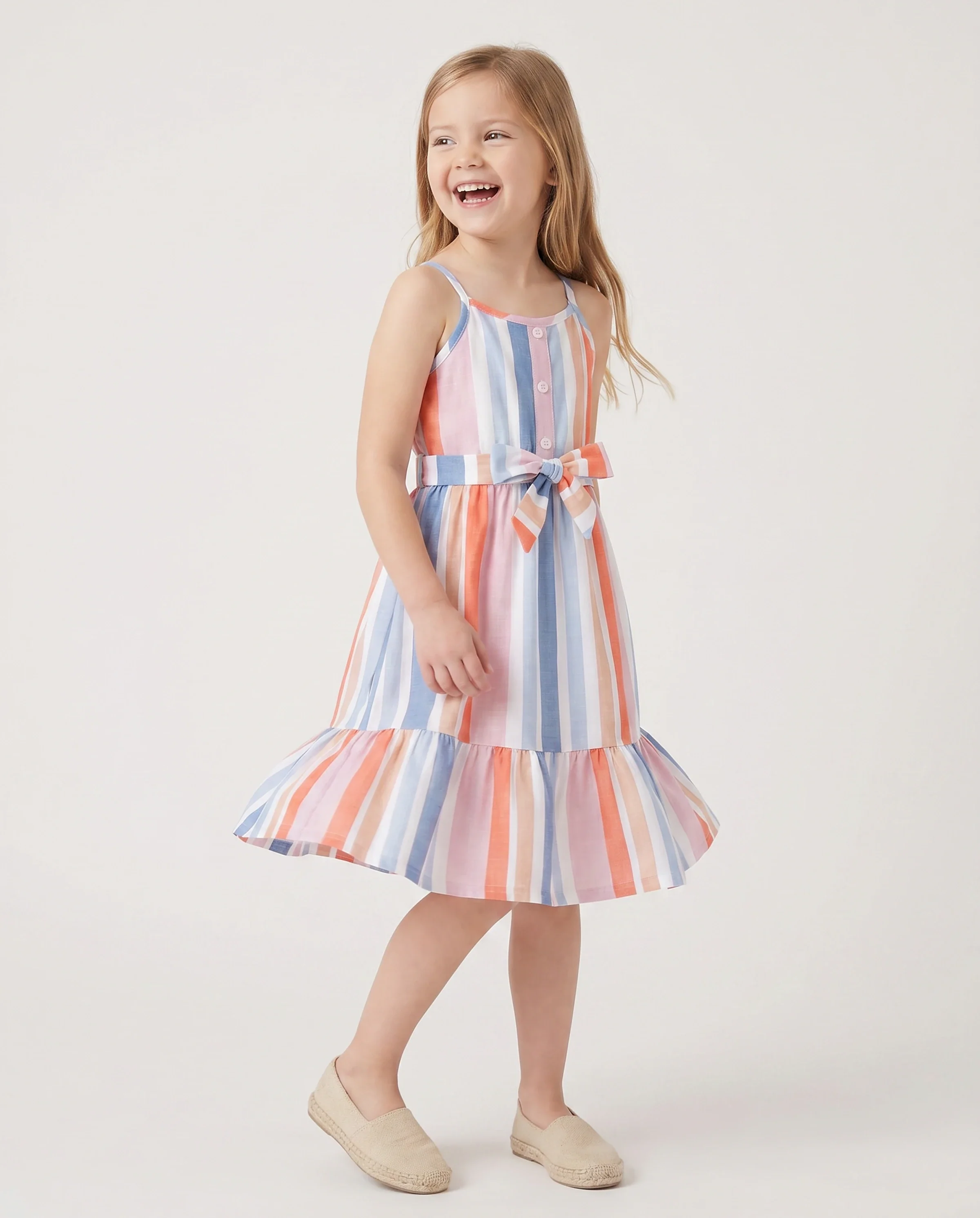 Family Matching Blue Short-sleeve Tee or Colorful Stripe Camisole Dress Multi-color - Image 3