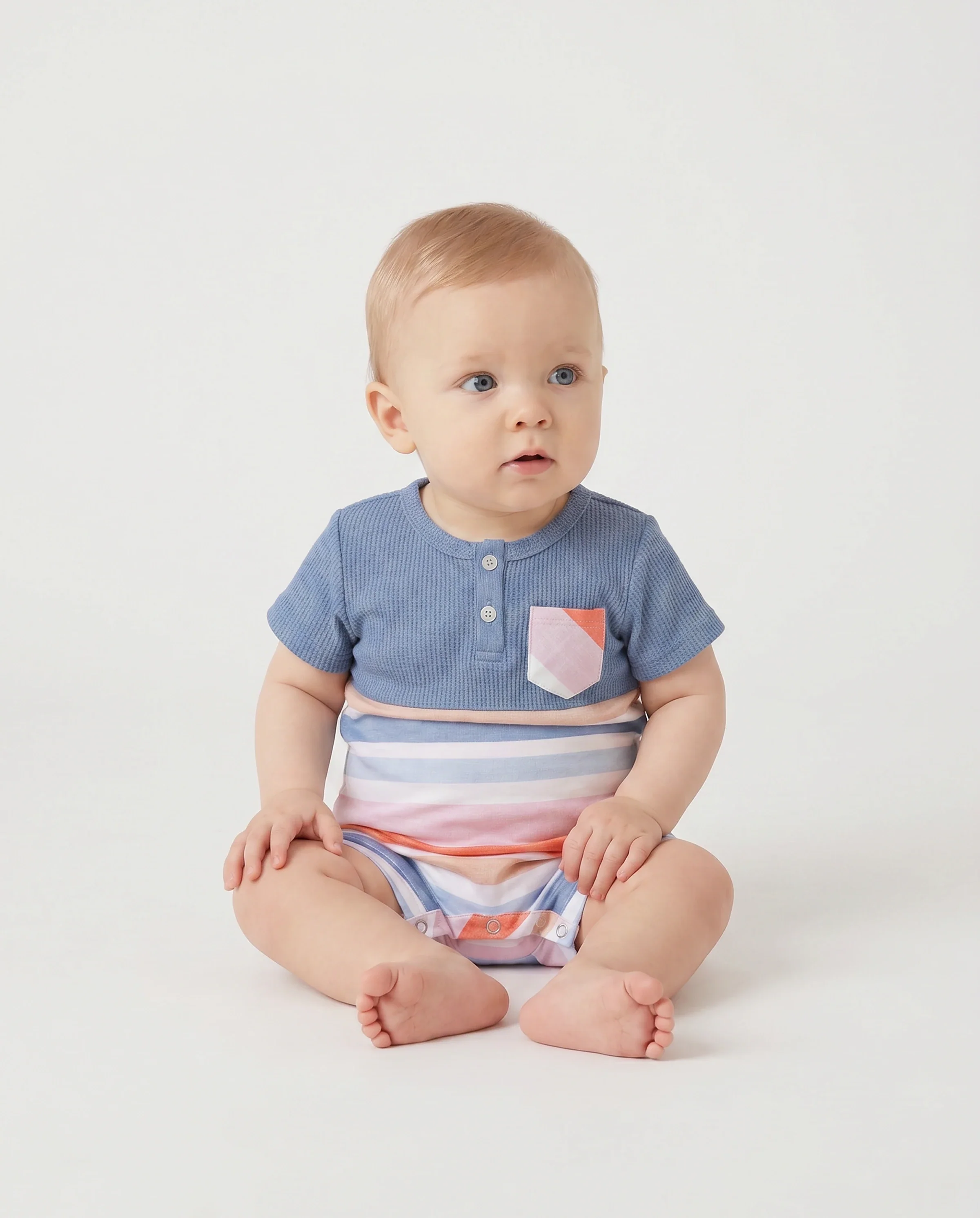 Family Matching Blue Short-sleeve Tee or Colorful Stripe Camisole Dress Multi-color - Image 4