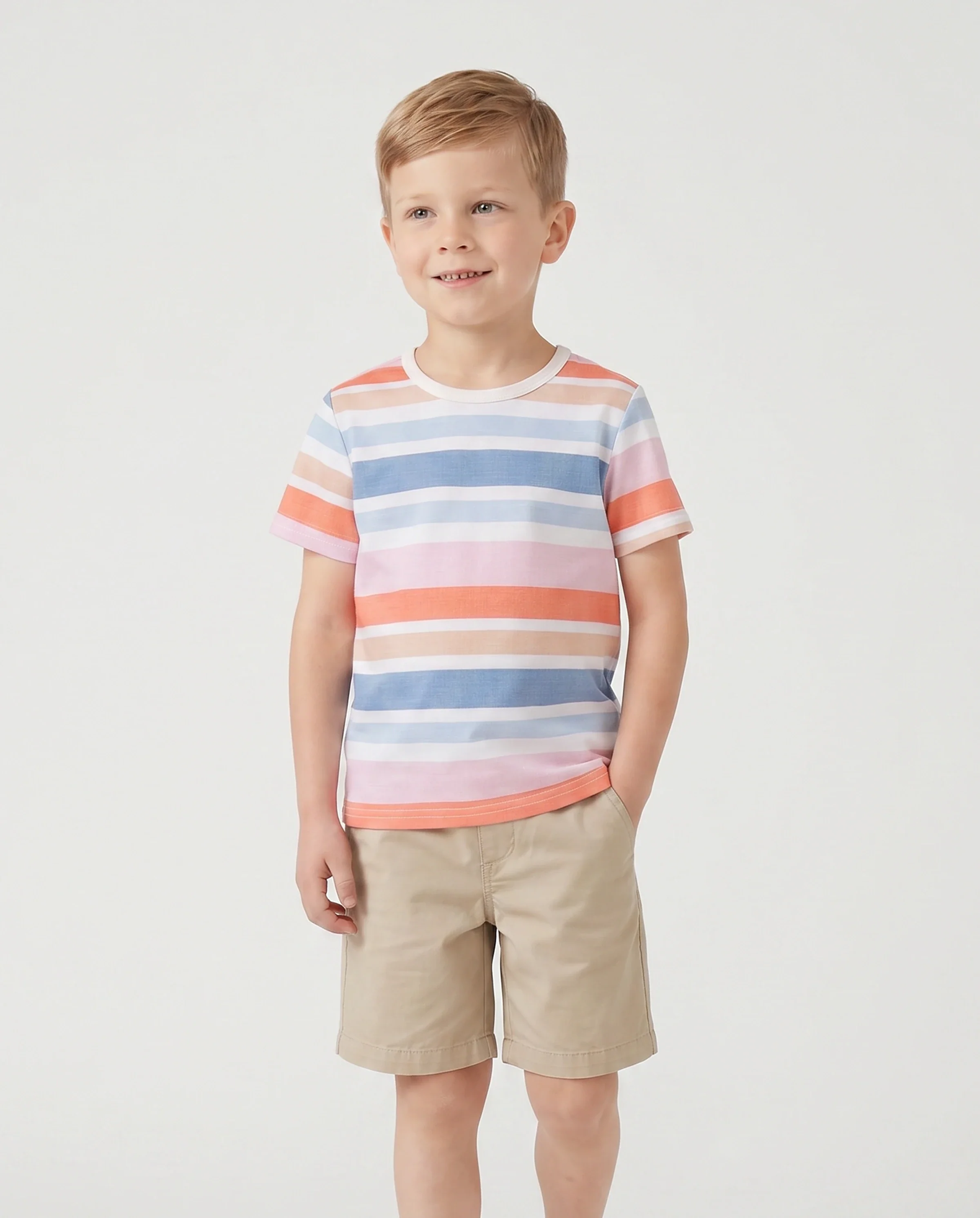Family Matching Blue Short-sleeve Tee or Colorful Stripe Camisole Dress Multi-color - Image 5