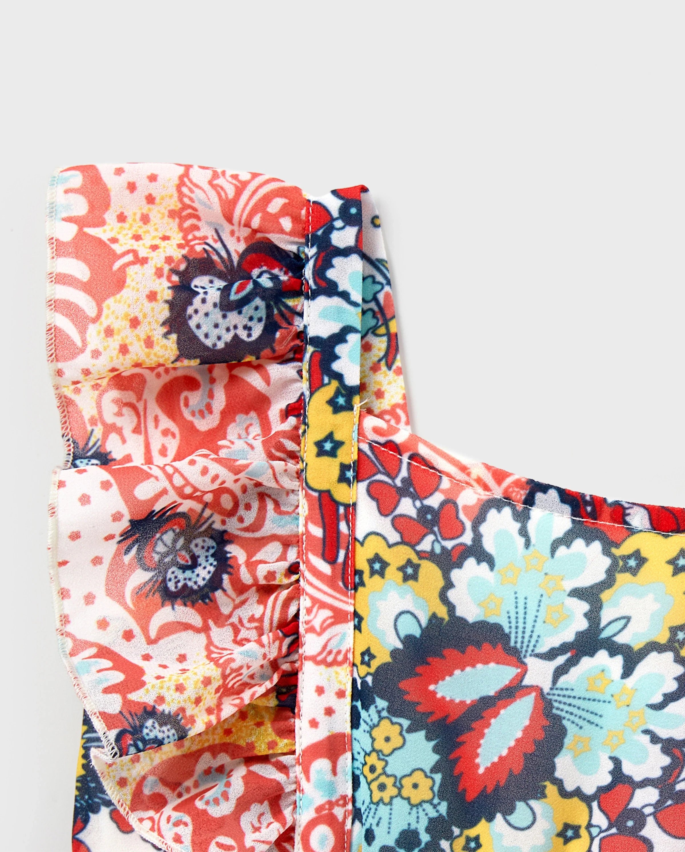 Family Matching Casual Outfit Colorblock Polo Collar T-shirt or Floral Print Flutter Sleeveless Dress Set Orange red - Image 7