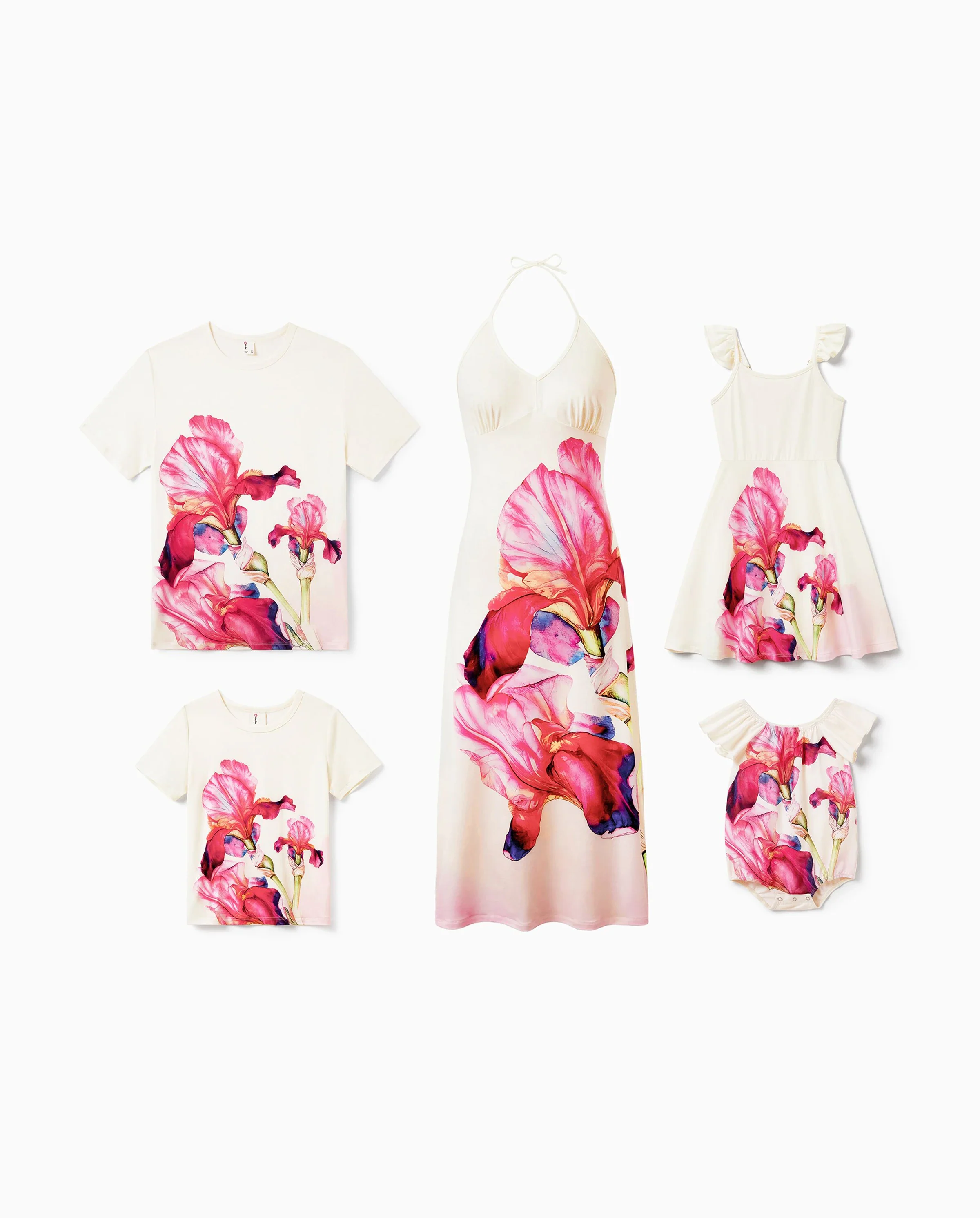 Family Matching Casual Outfit Floral Print T-shirt or Halter Dress Summer Set for Vacation Apricot - Image 10