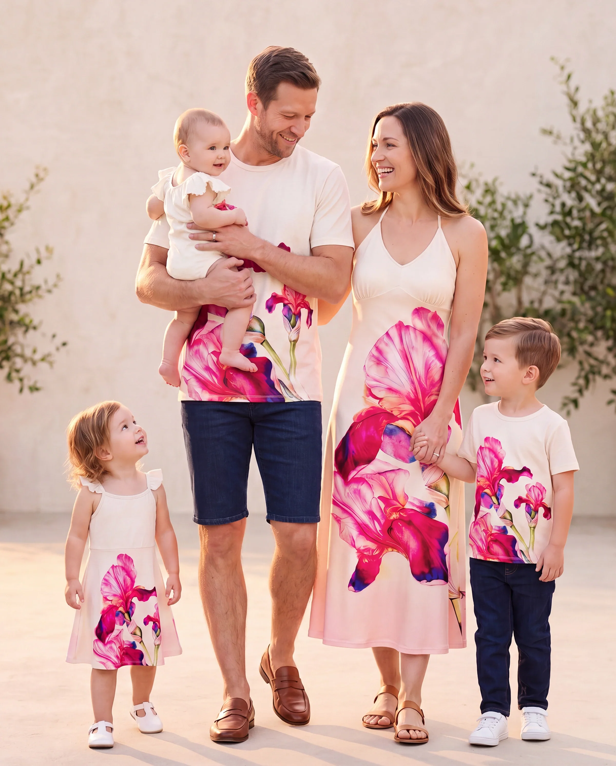 Family Matching Casual Outfit Floral Print T-shirt or Halter Dress Summer Set for Vacation Apricot - Image 11
