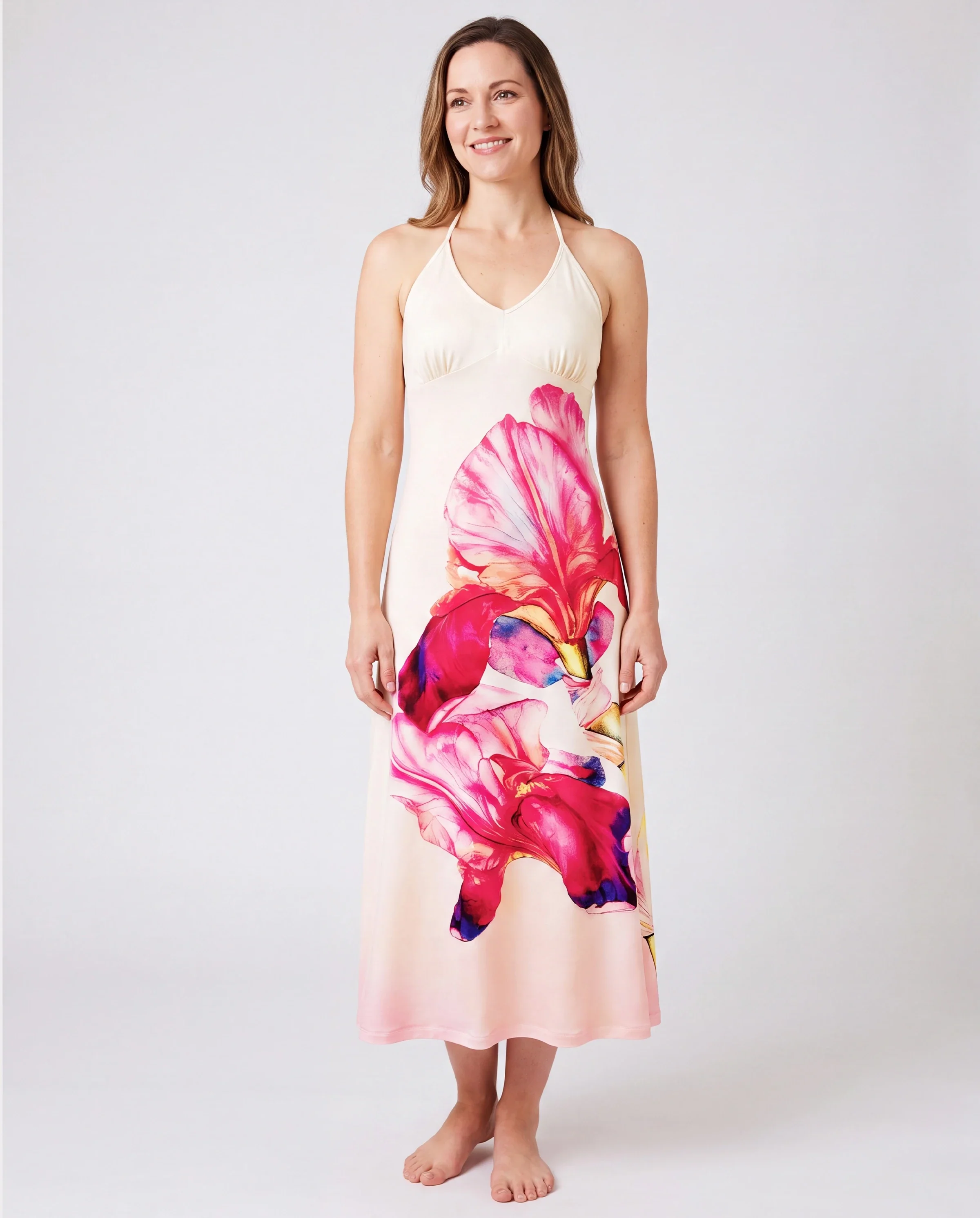 Family Matching Casual Outfit Floral Print T-shirt or Halter Dress Summer Set for Vacation Apricot - Image 2