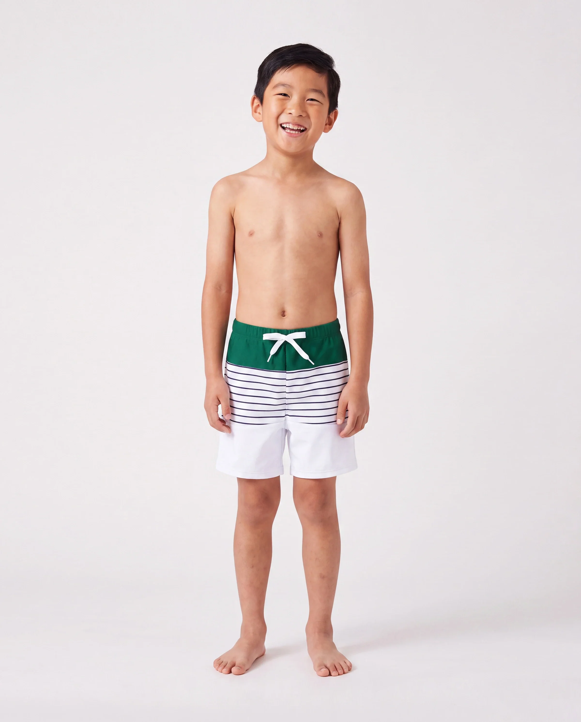 Family Matching Color Block Drawstring Swim Trunks or Stripe Cross Front Two-Piece Swimsuit (Quick-Dry) Green - Image 4