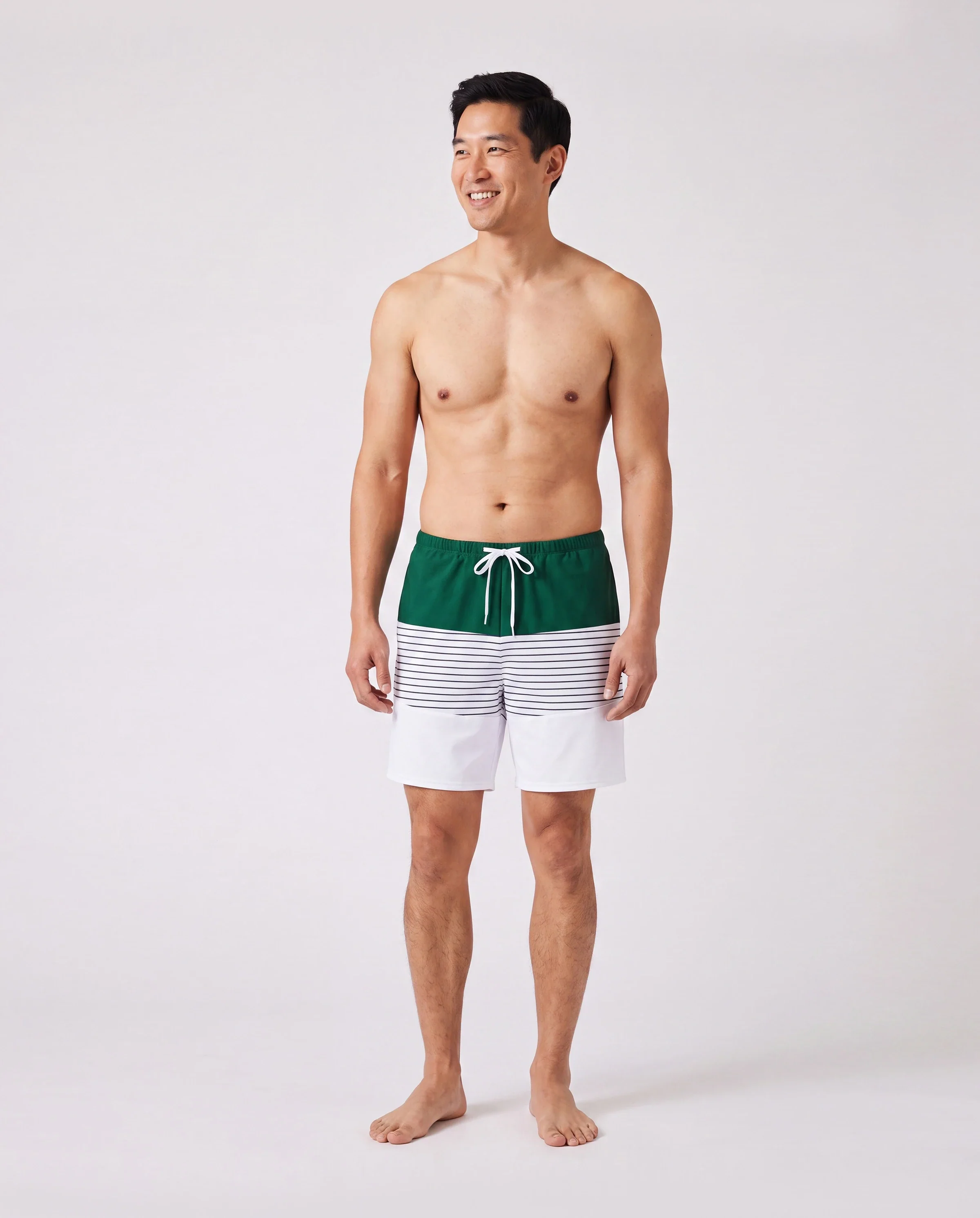 Family Matching Color Block Drawstring Swim Trunks or Stripe Cross Front Two-Piece Swimsuit (Quick-Dry) Green - Image 5