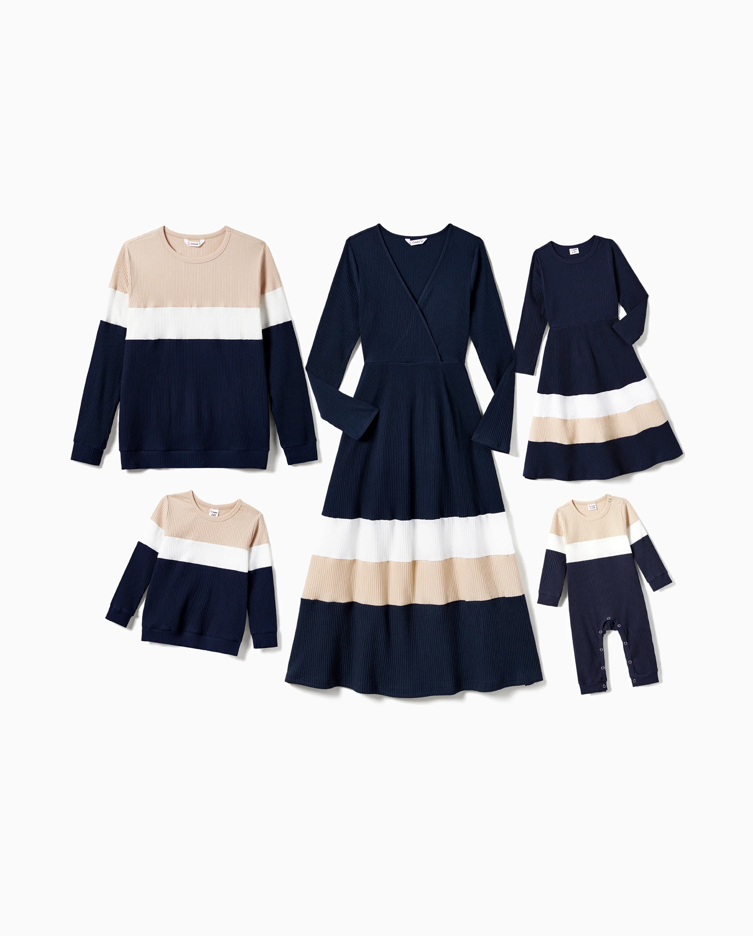 Family Matching Color-Block Knit Long-Sleeved Dresses And Tops Sets Multi-color - Image 10