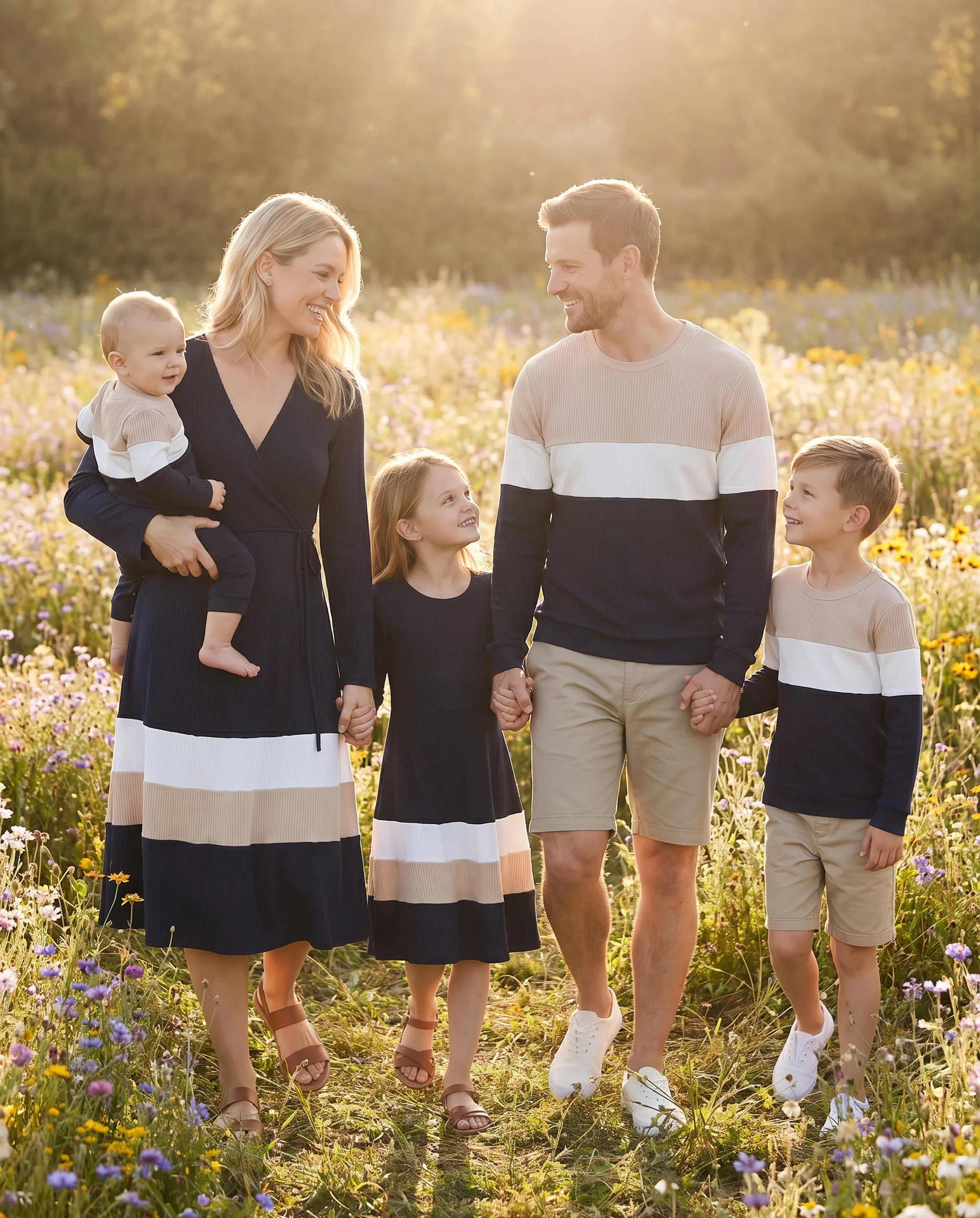 Family Matching Color-Block Knit Long-Sleeved Dresses And Tops Sets Multi-color - Image 11