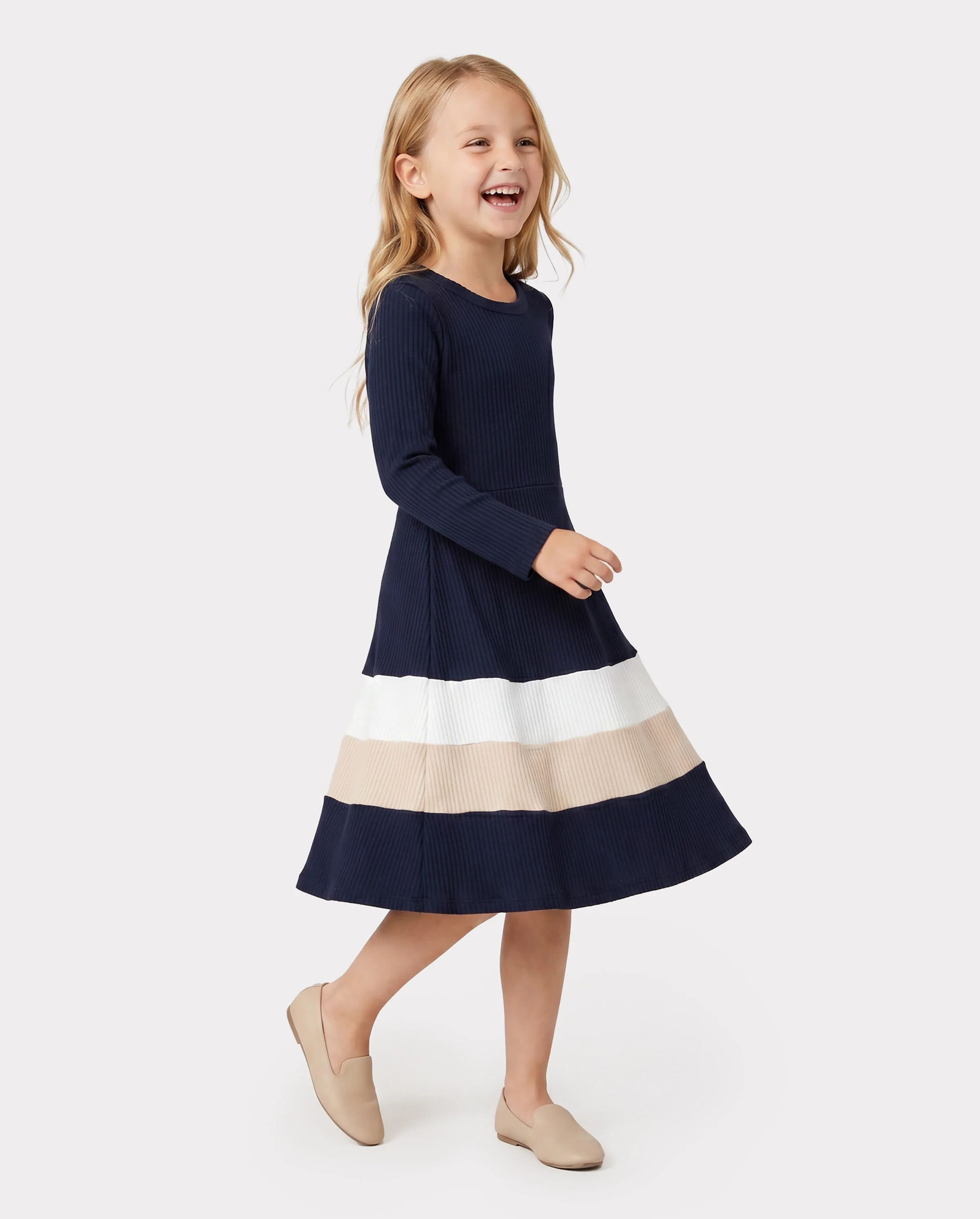 Family Matching Color-Block Knit Long-Sleeved Dresses And Tops Sets Multi-color - Image 3