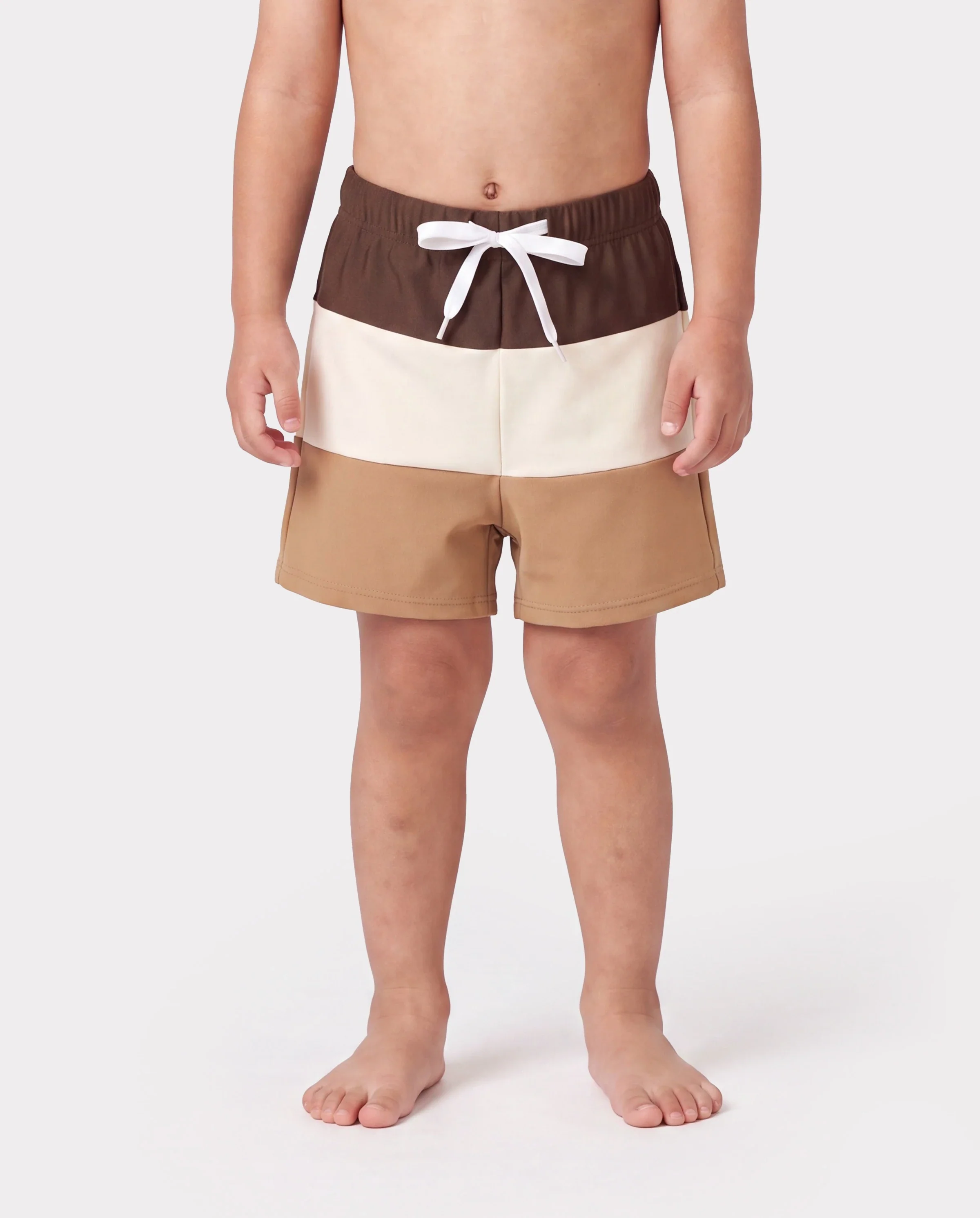 Family Matching Color Block Swimsuits, Mommy and Me One-Shoulder Cutout Bikini Set, Daddy and Son Color Block Swim Trunks, Summer Beach Vacation Swimwear Coffee - Image 4
