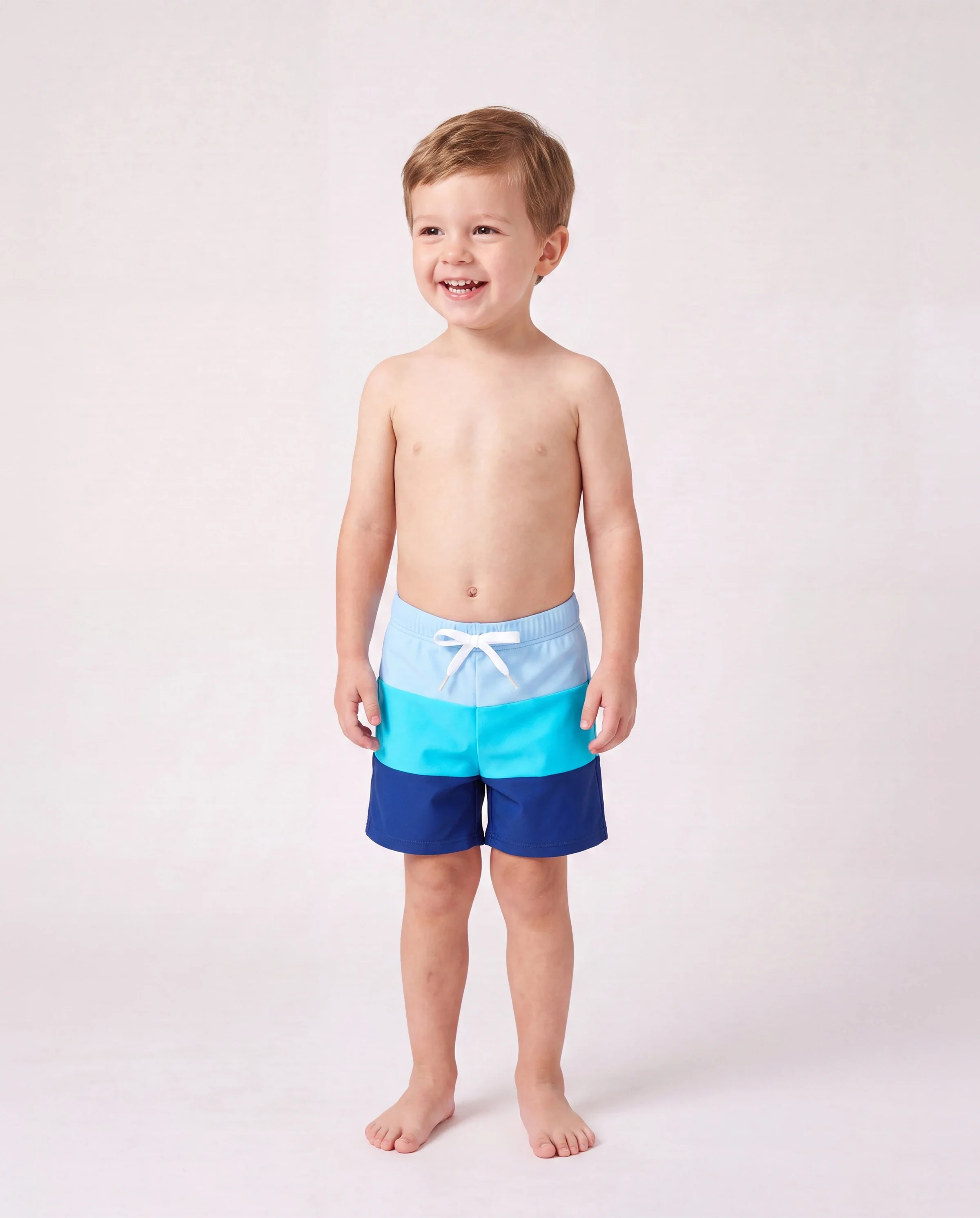 Family Matching Color Block Swimsuits One Shoulder Swim Dress / Swim Trunks Set Blue - Image 4