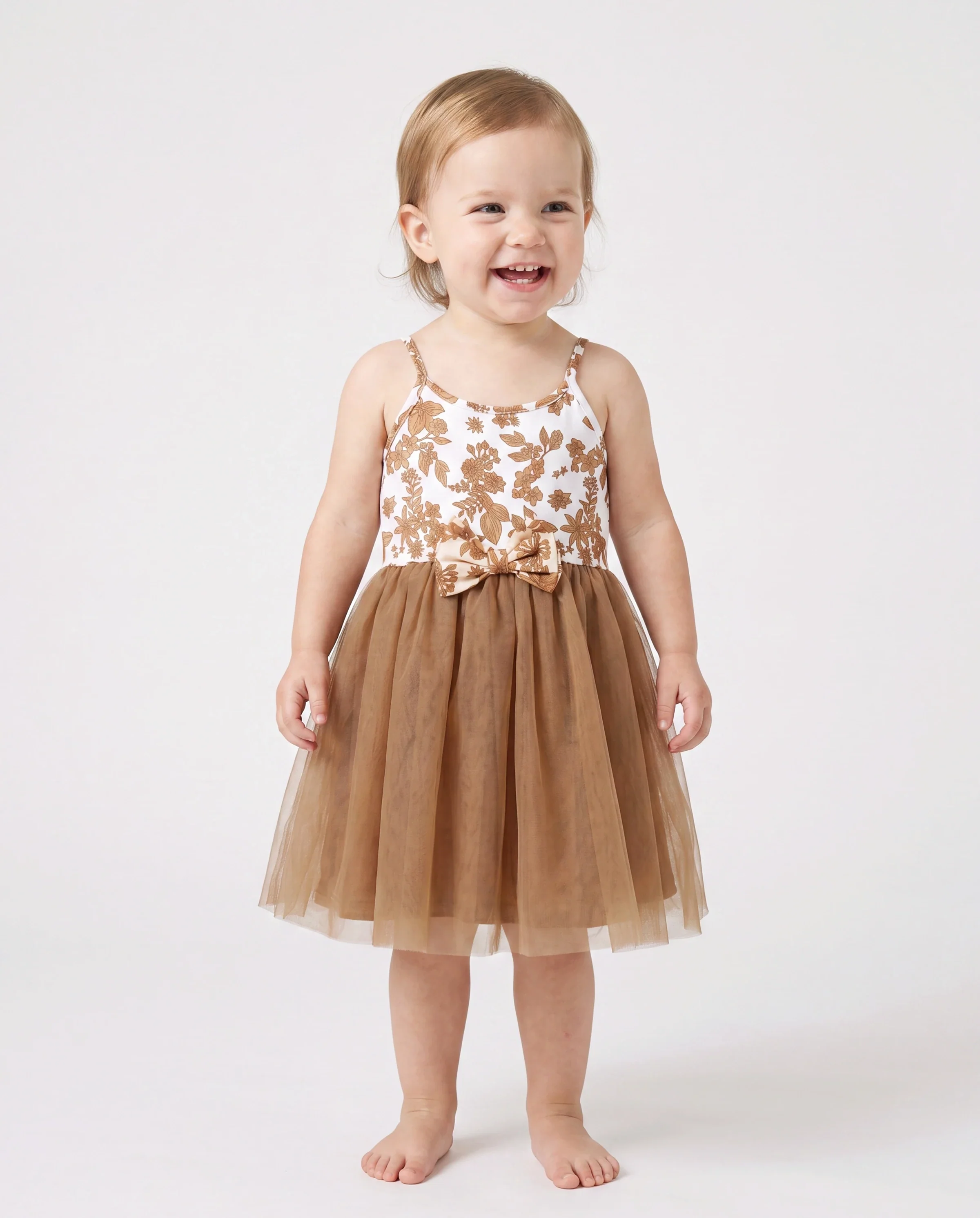 Family Matching Colorblock Cotton Tee or Flora Print Strap Body-con Dress or Mesh Splicing Dress Khaki - Image 3