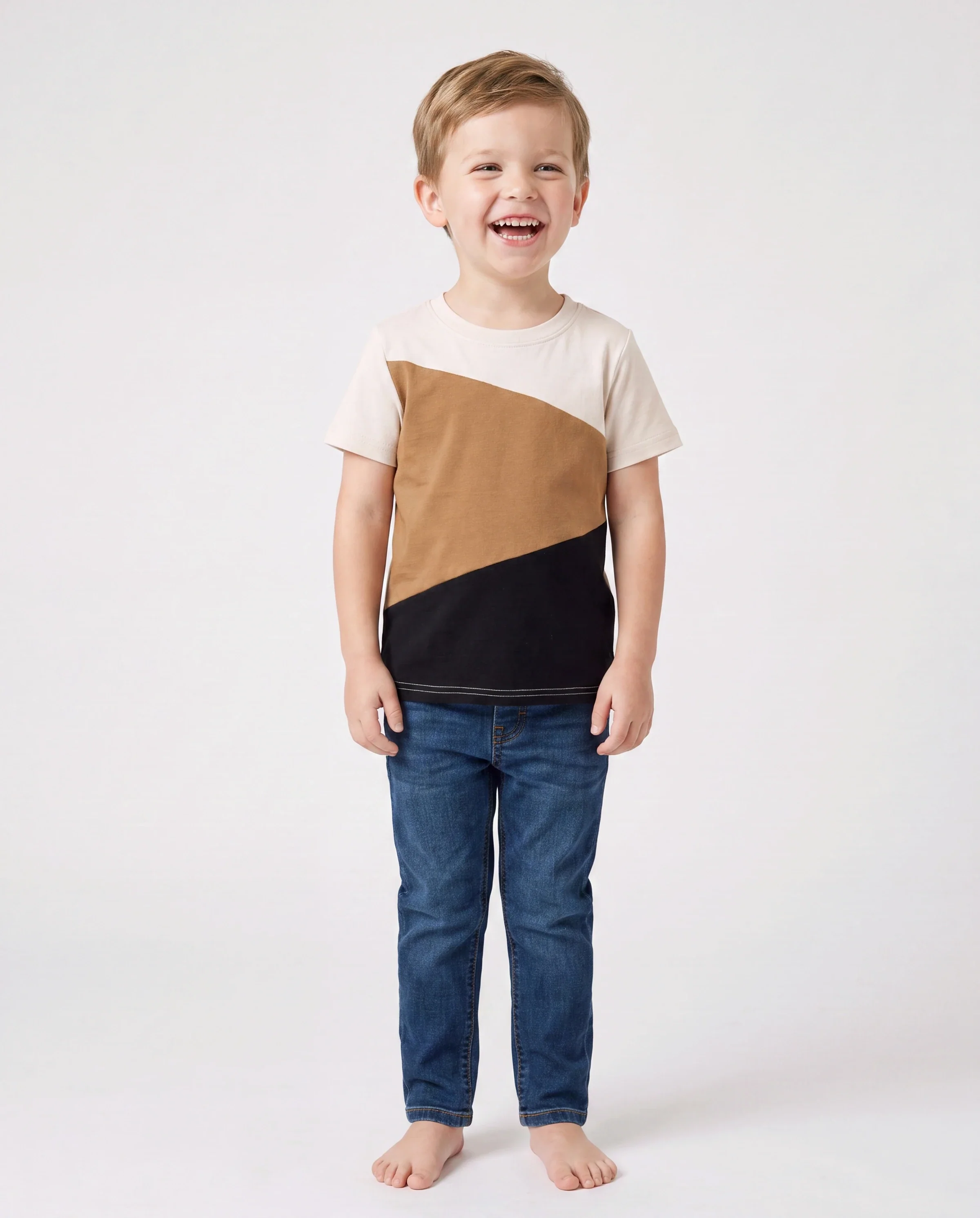Family Matching Colorblock Cotton Tee or Flora Print Strap Body-con Dress or Mesh Splicing Dress Khaki - Image 5