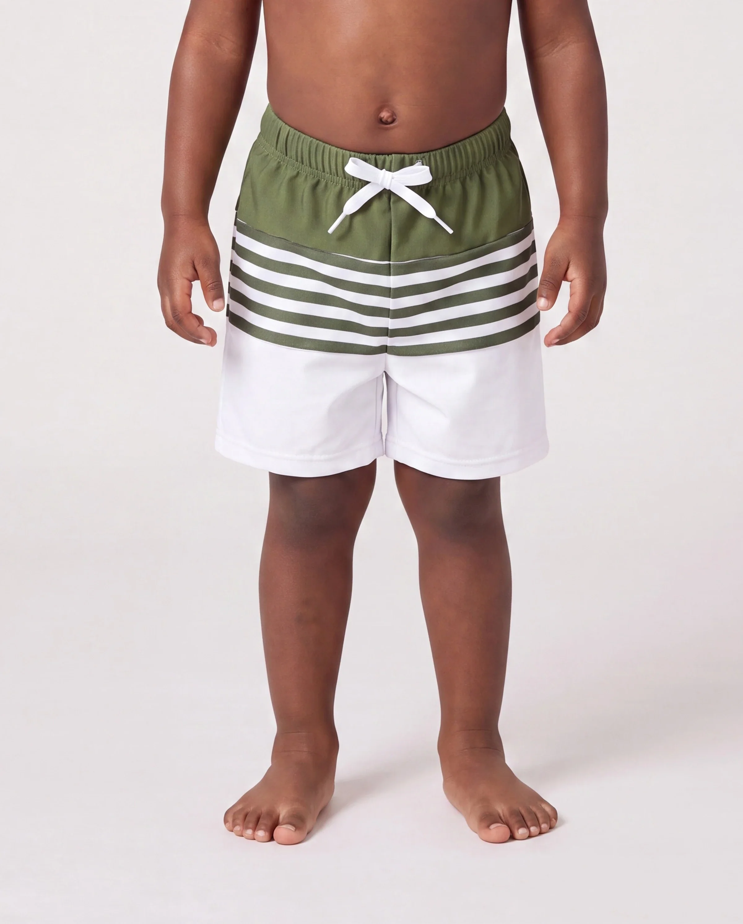 Family Matching Colorblock Stripe Swim Trunks or One Piece One Shoulder Swimsuit Army green - Image 4