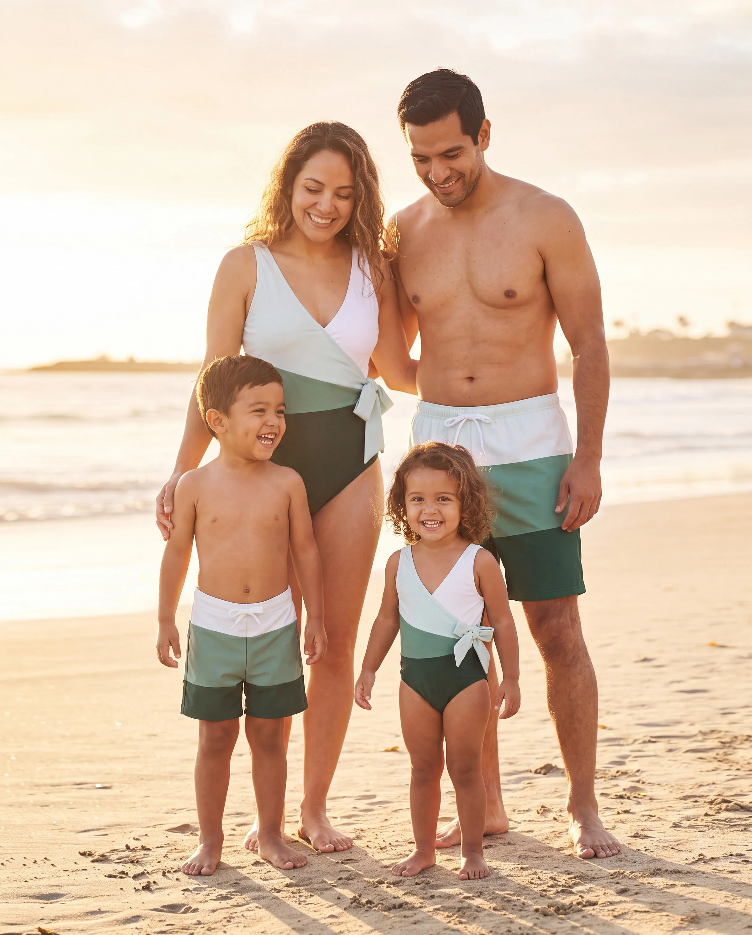 Family Matching Colorblock Swim Trunks or Wrap Side V-Neck Swimsuit MultiColour - Image 10