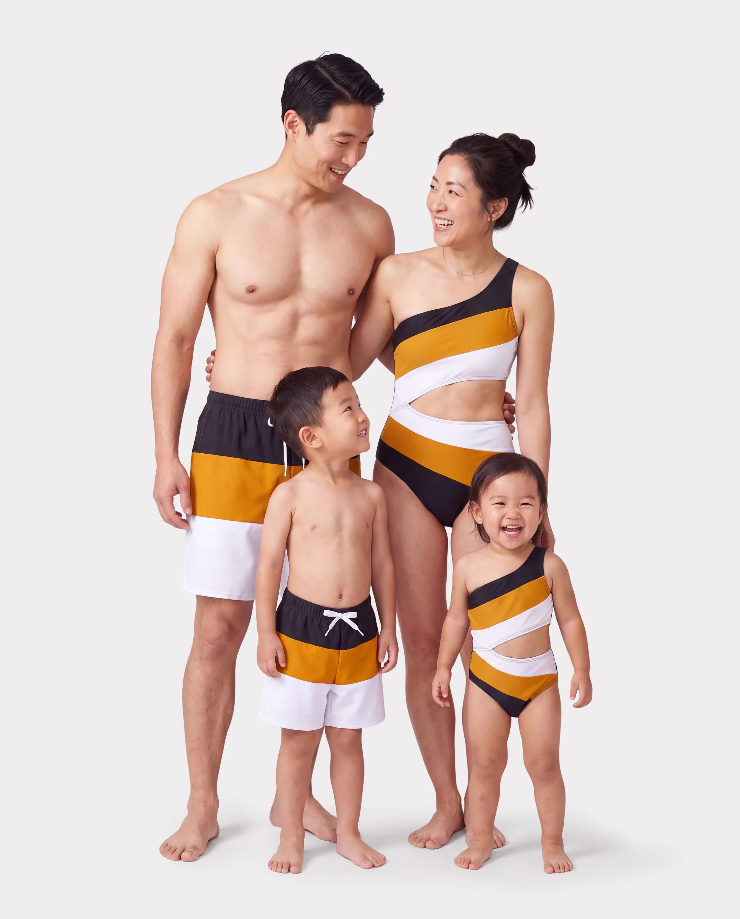 Family Matching Colorblock Swim Trunks Shorts or Cut Out Waist One-Shoulder One-piece Swimsuit Multi-color