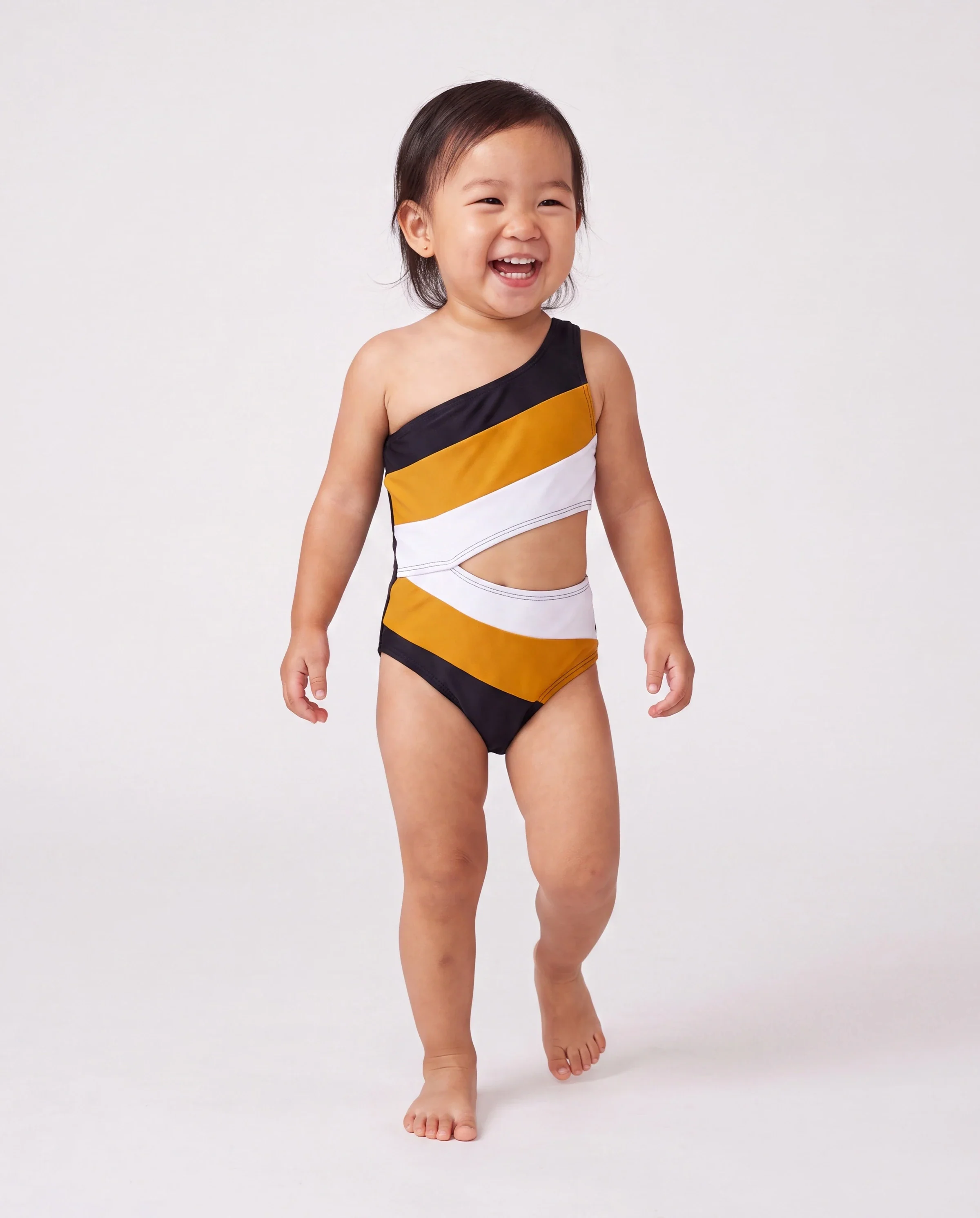 Family Matching Colorblock Swim Trunks Shorts or Cut Out Waist One-Shoulder One-piece Swimsuit Multi-color - Image 3